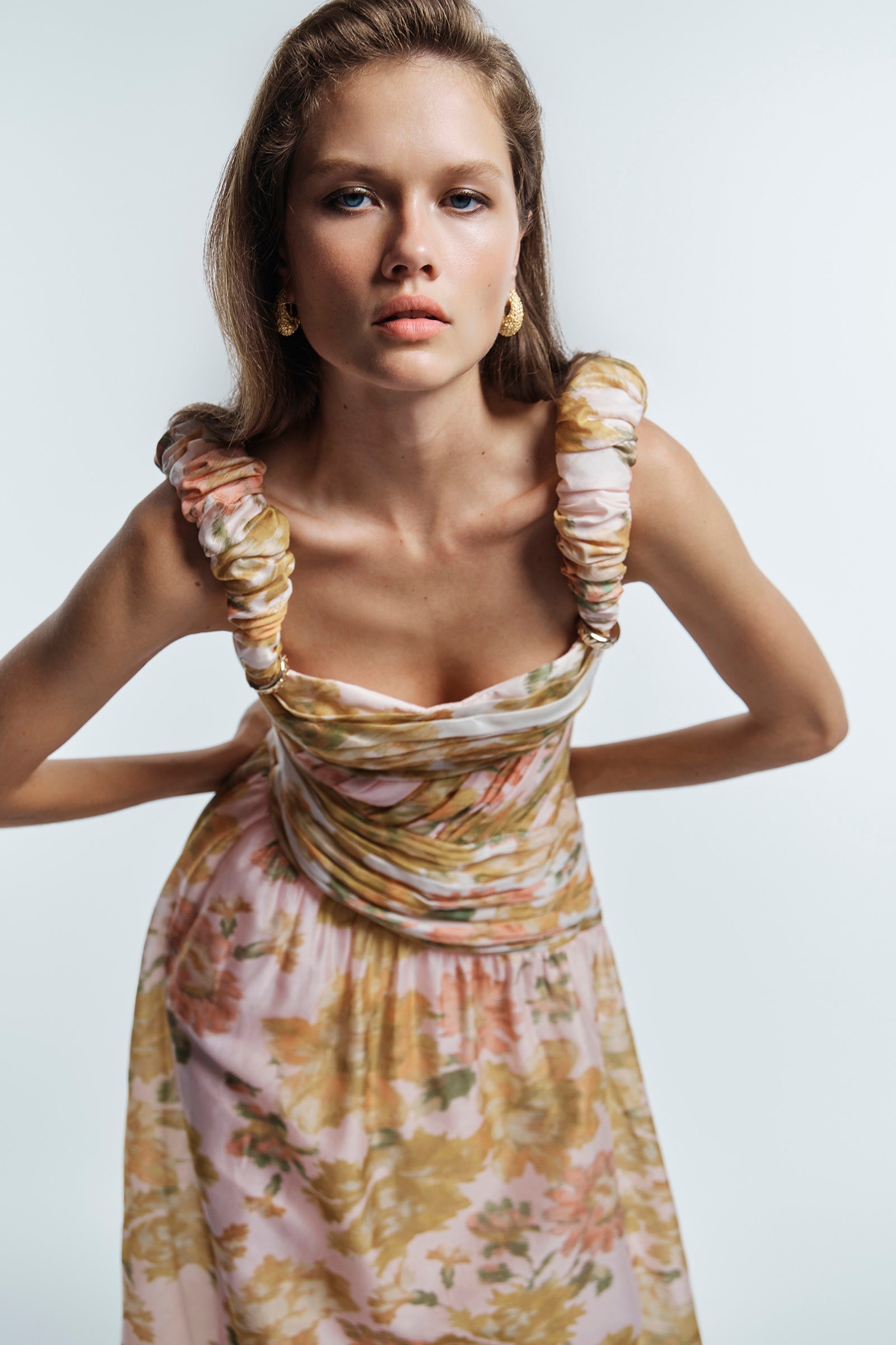 PEACH DREAM RUCHED STRAP GOWN