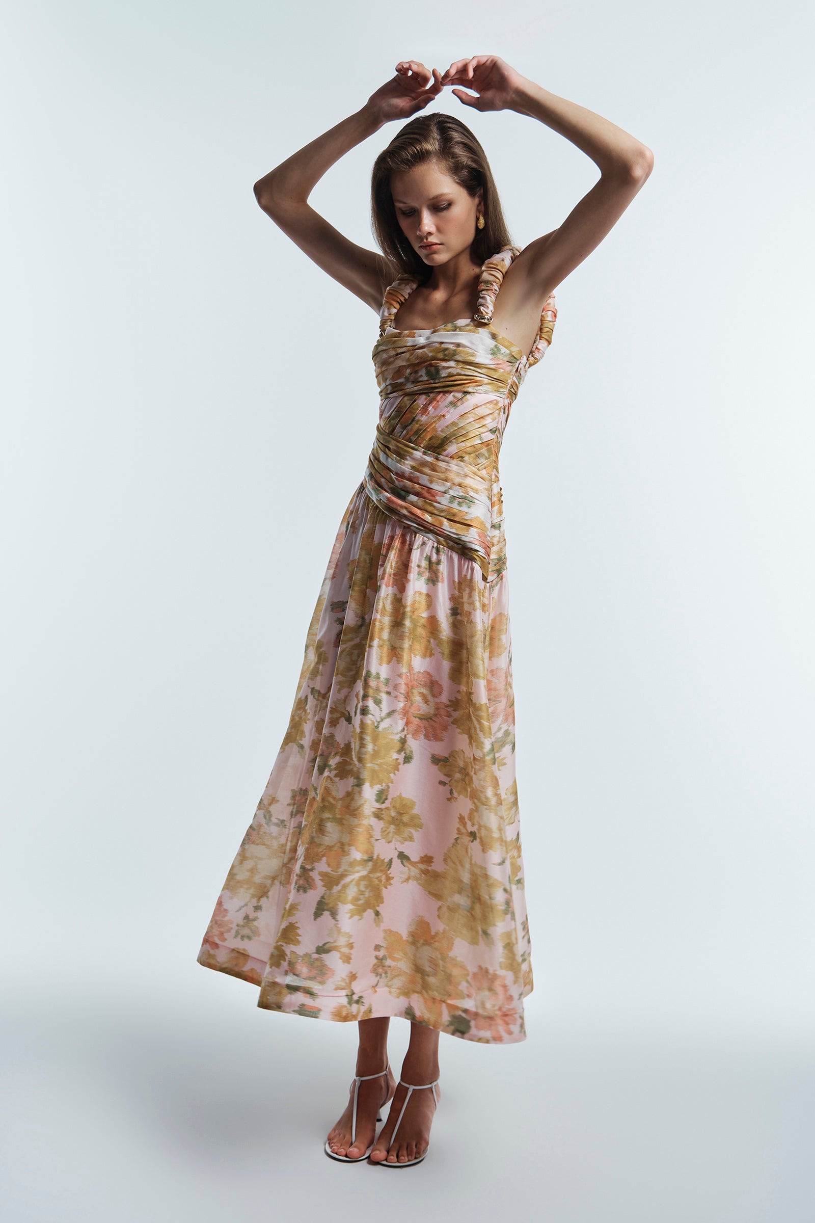 PEACH DREAM RUCHED STRAP GOWN