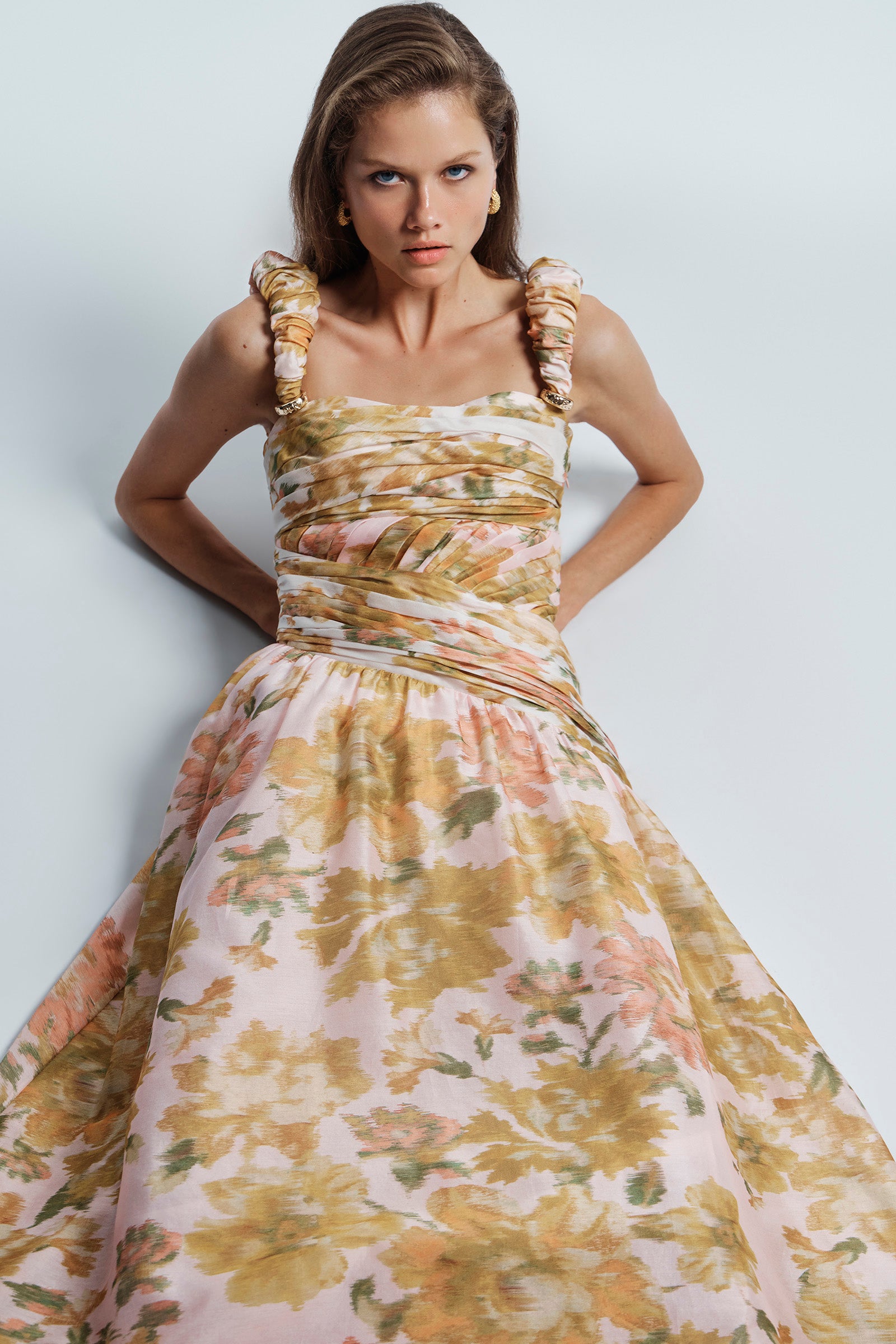 PEACH DREAM RUCHED STRAP GOWN