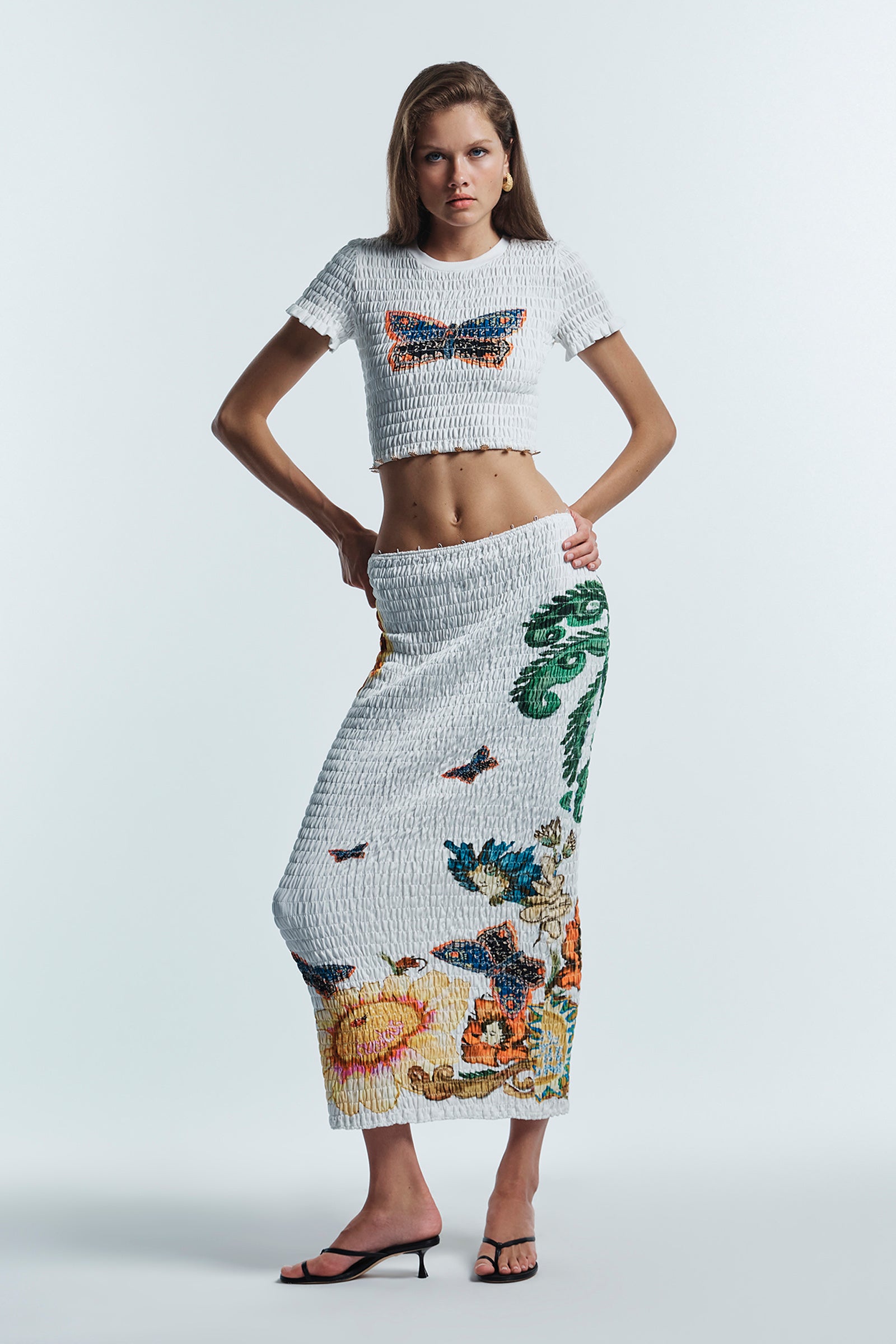 HOME OF THE ART SHIRRED LONG DRESS