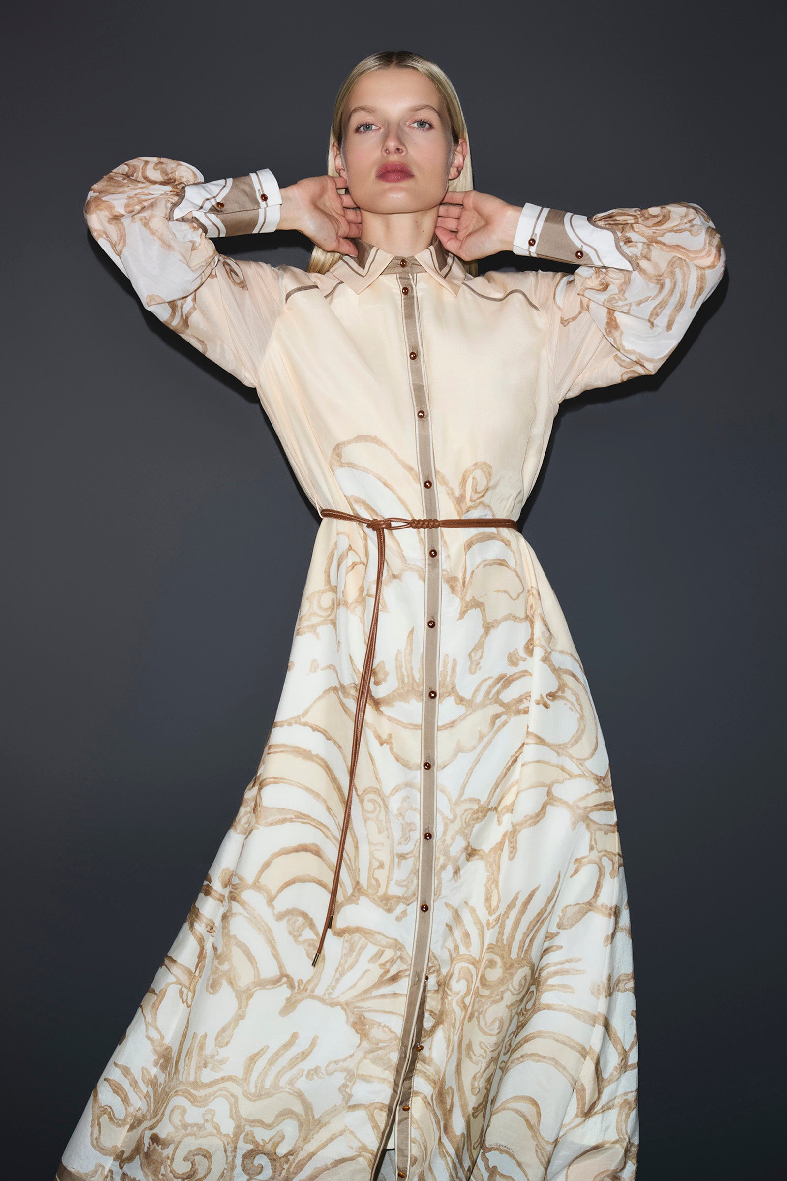 FRAGMENTS YOKE MIDI DRESS