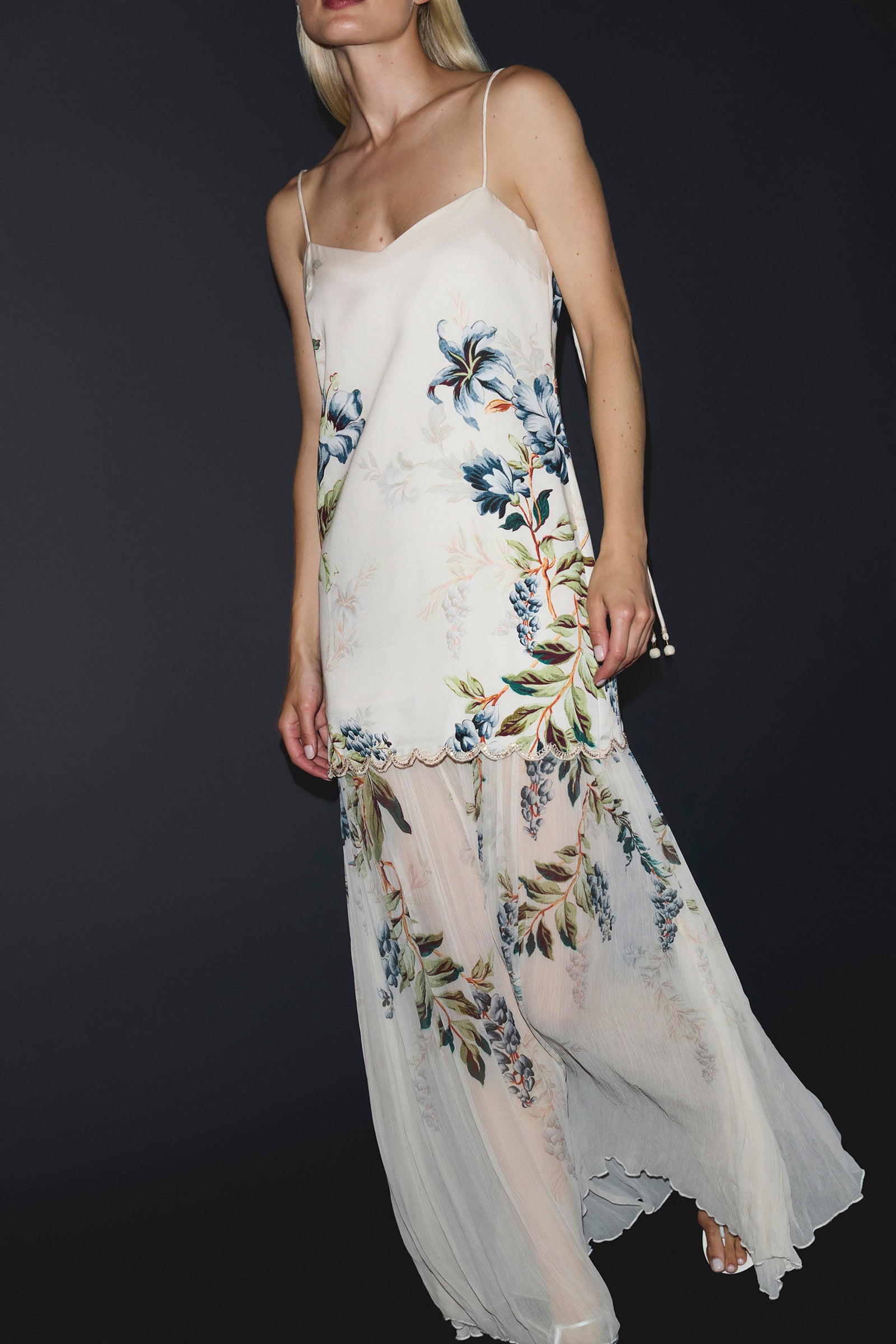 LA MAR DROPPED WAIST SCALLOP GOWN