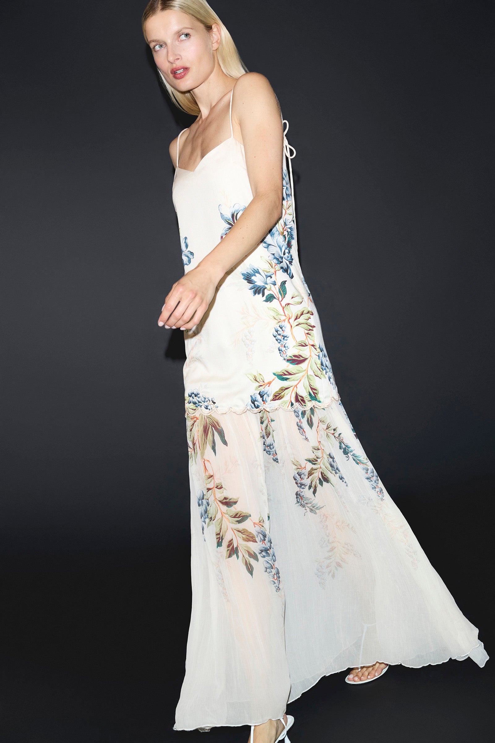 LA MAR DROPPED WAIST SCALLOP GOWN