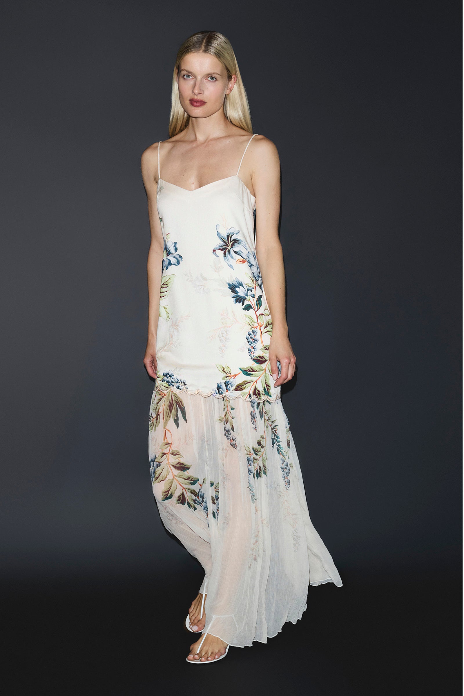 LA MAR DROPPED WAIST SCALLOP GOWN