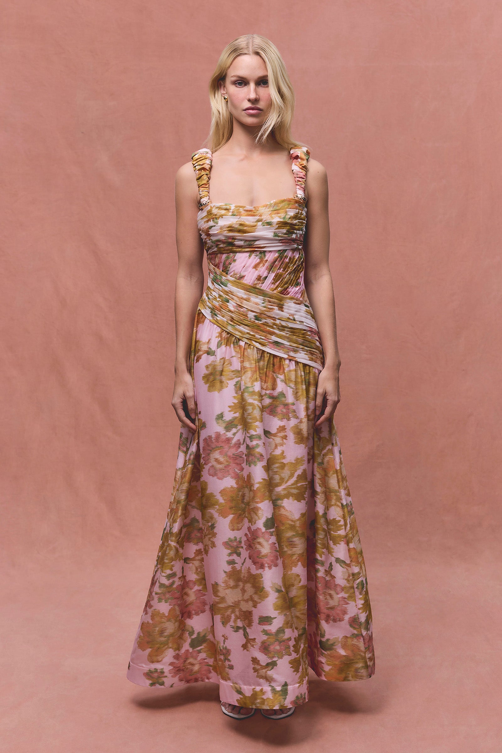 PEACH DREAM RUCHED STRAP GOWN