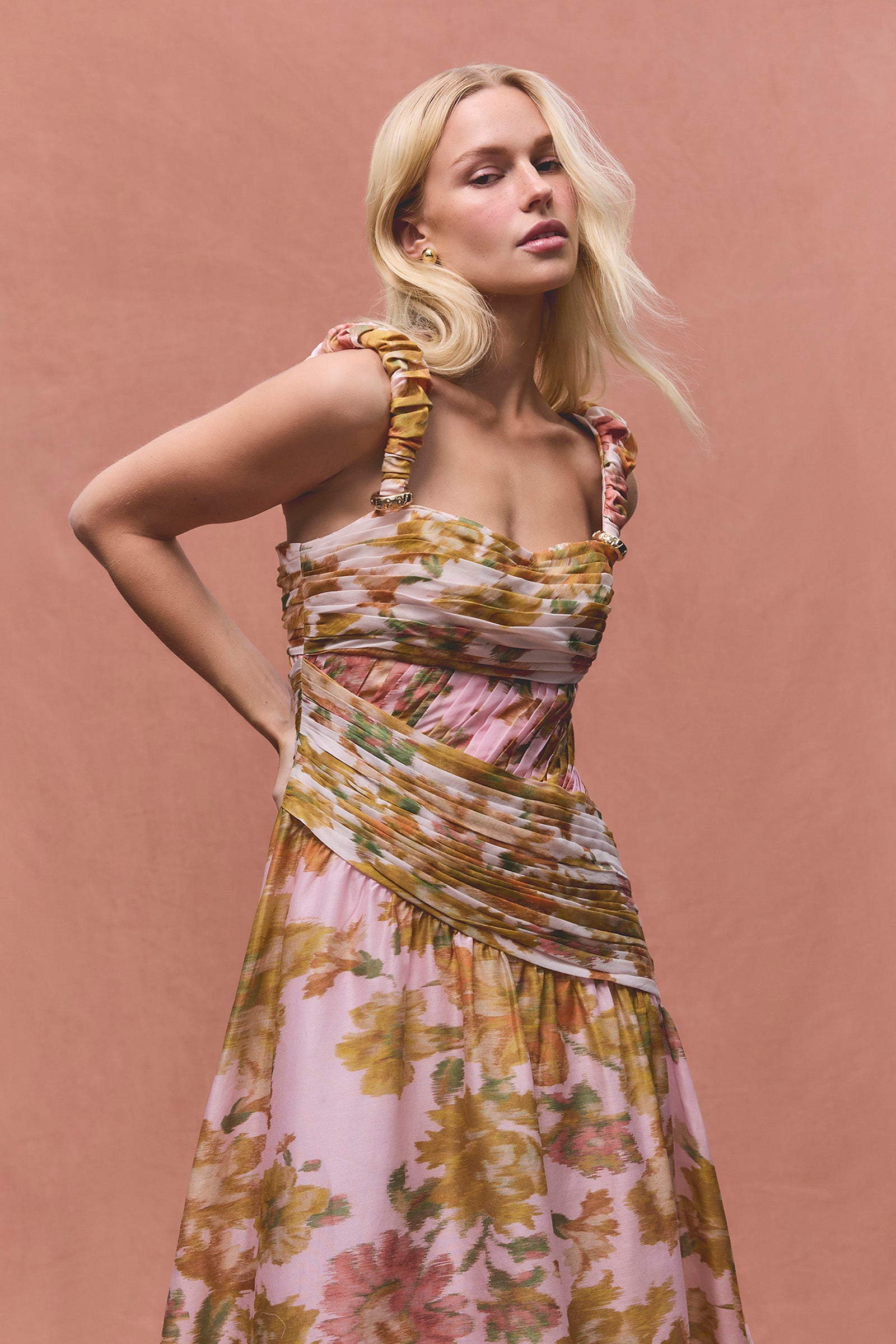 PEACH DREAM RUCHED STRAP GOWN