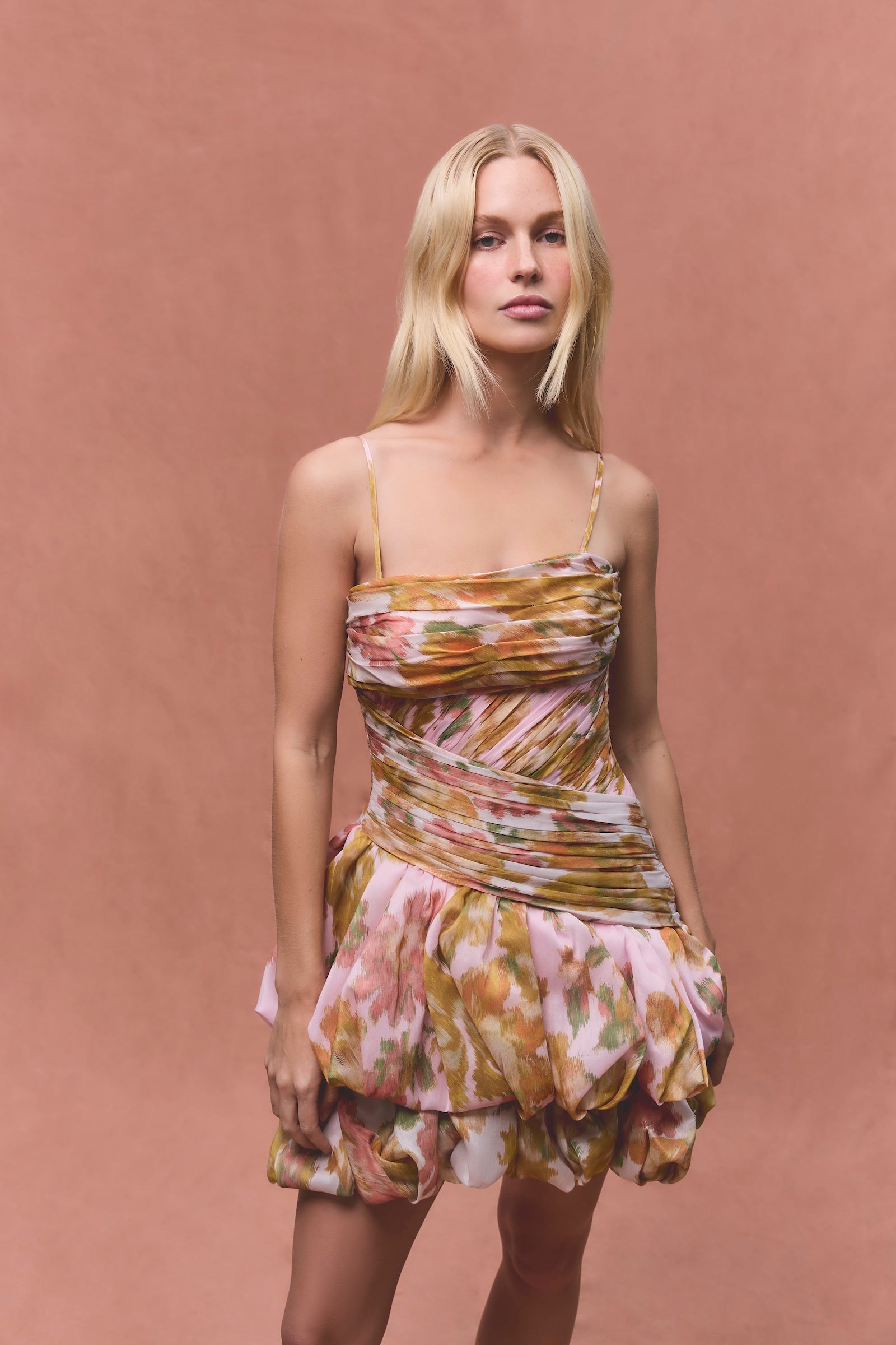 PEACH DREAM BUBBLE MINI DRESS