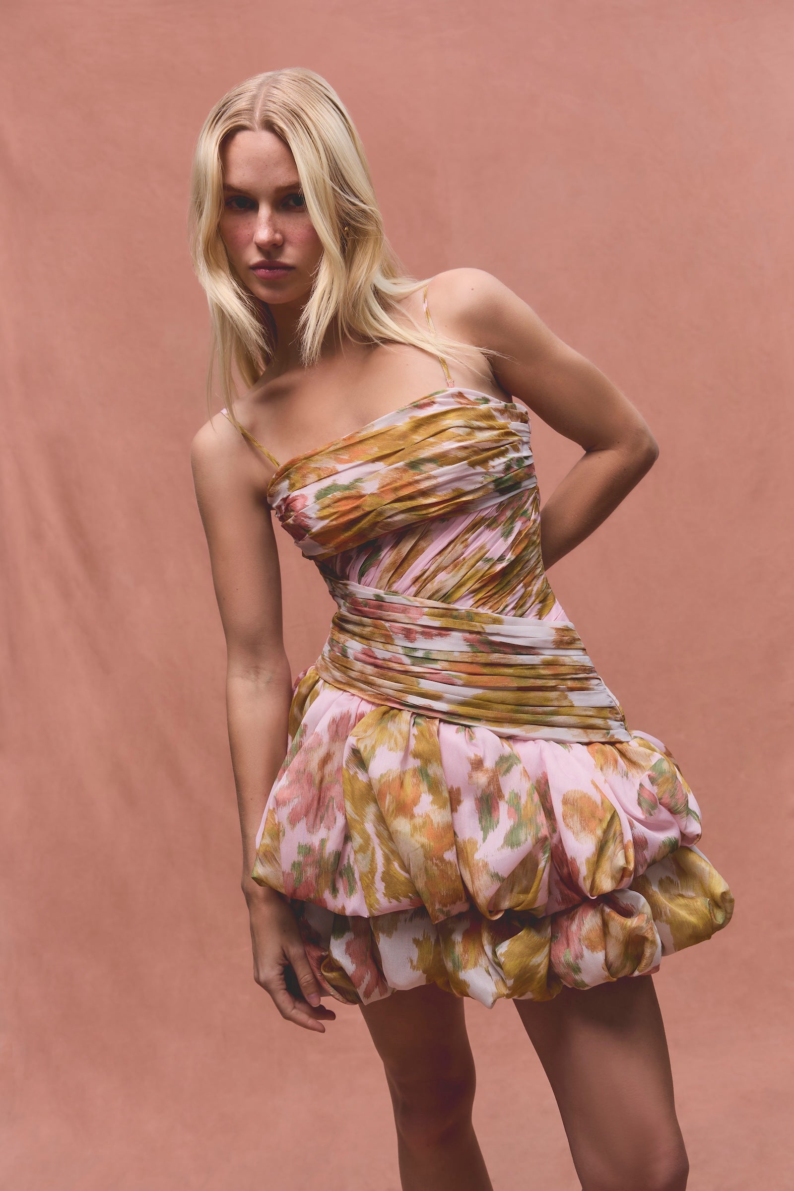 PEACH DREAM BUBBLE MINI DRESS