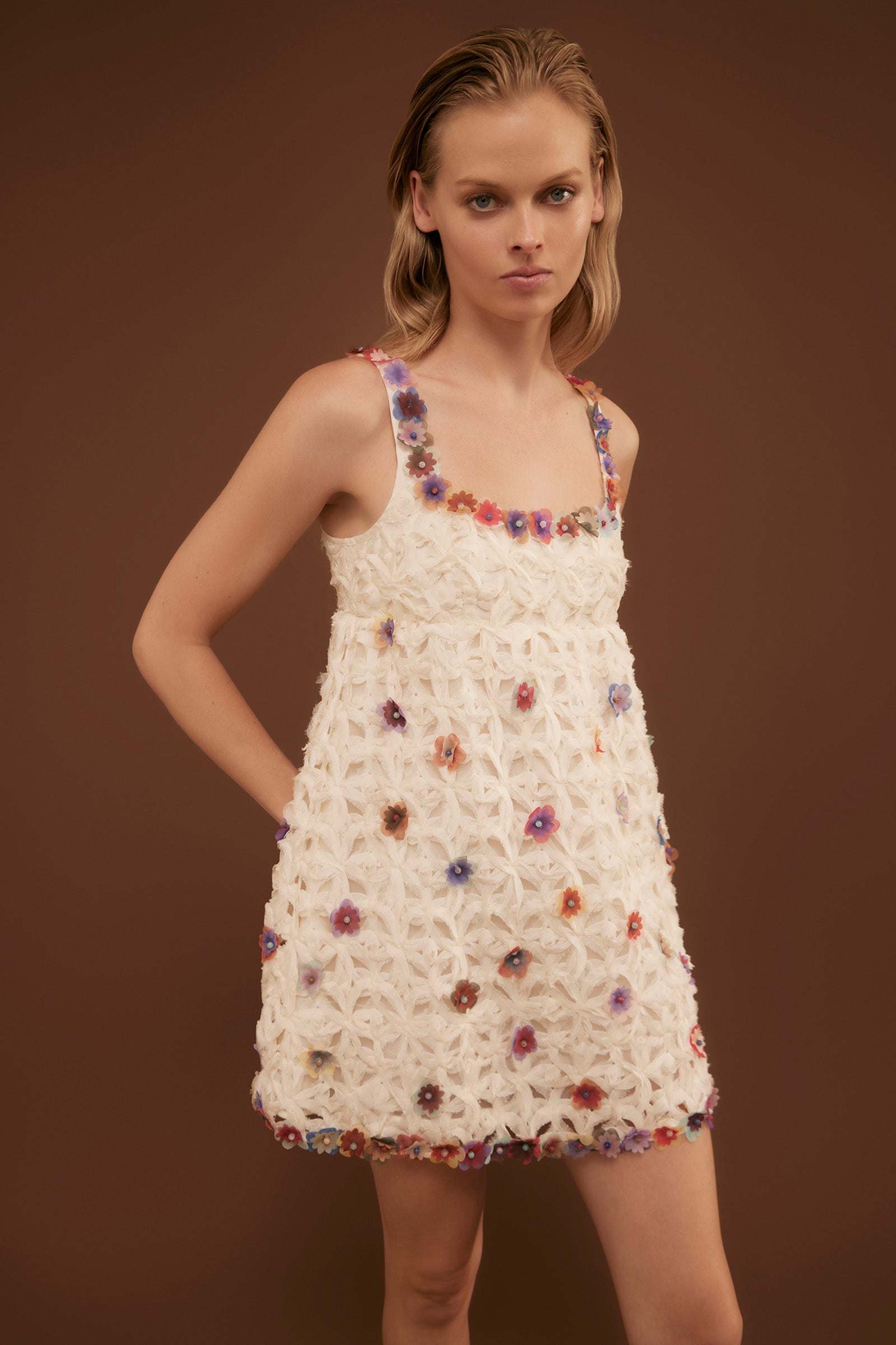 ECHO CROCHET FLOWER MINI DRESS