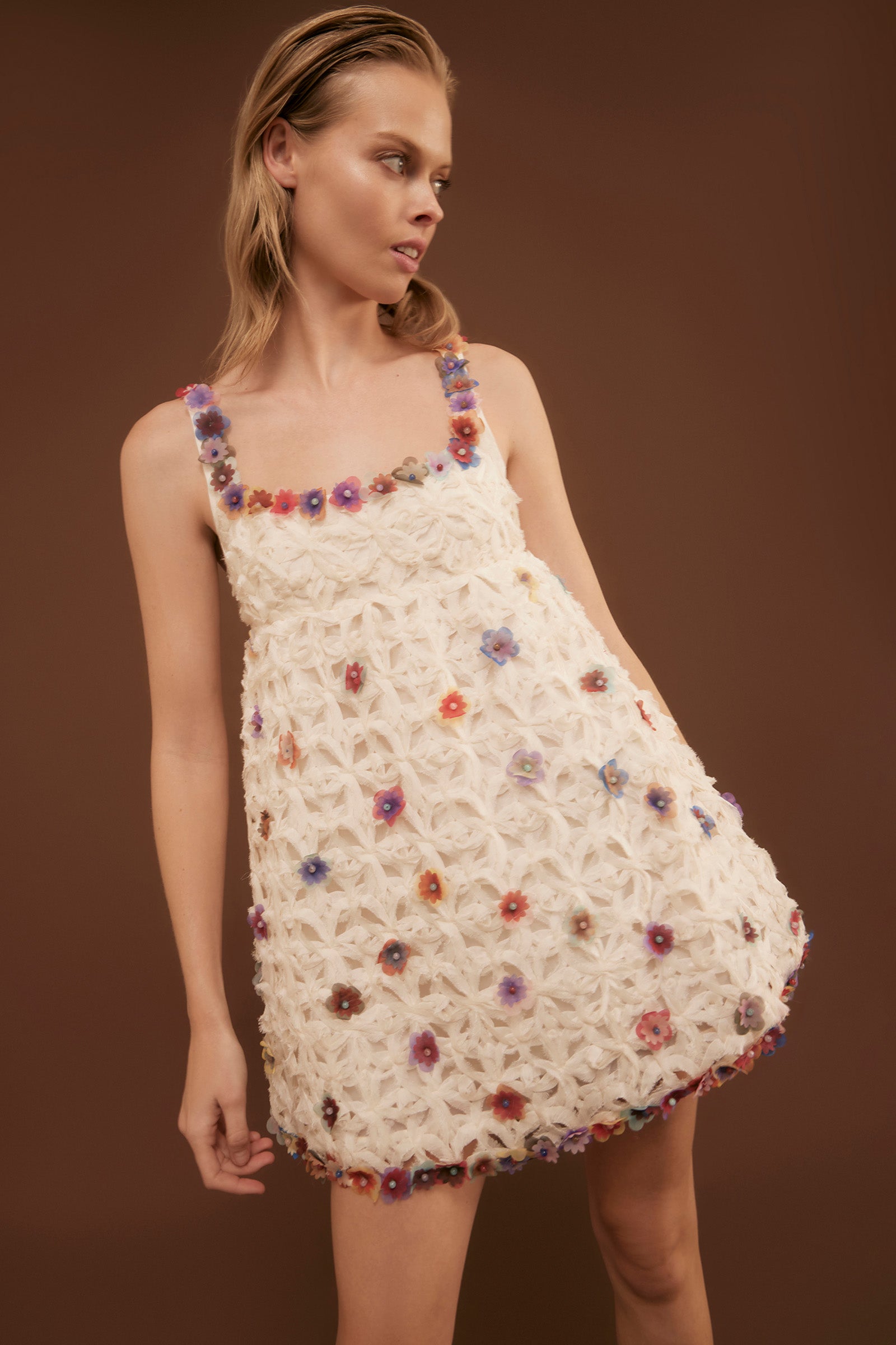 ECHO CROCHET FLOWER MINI DRESS