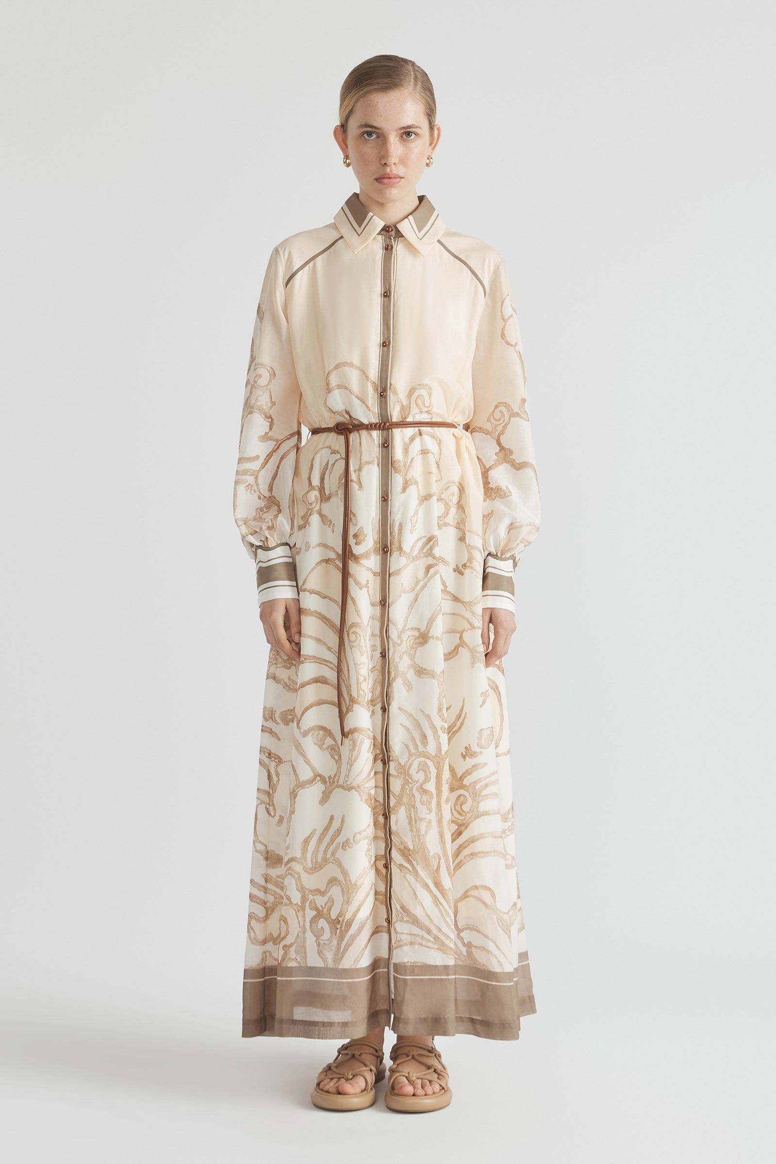 FRAGMENTS YOKE MIDI DRESS