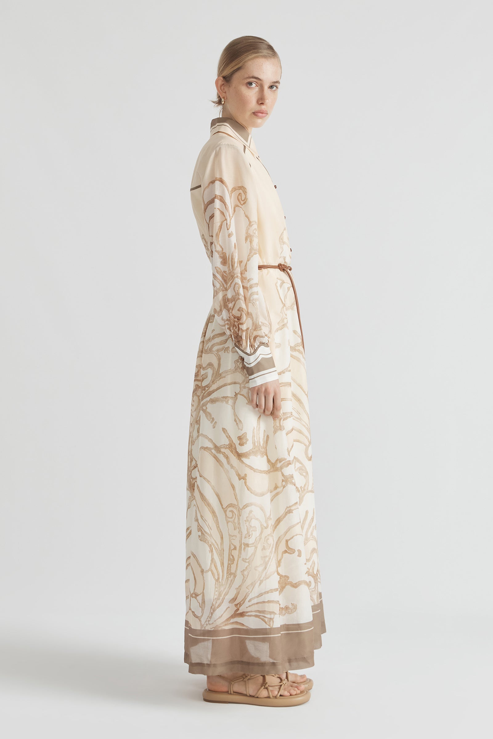 FRAGMENTS YOKE MIDI DRESS