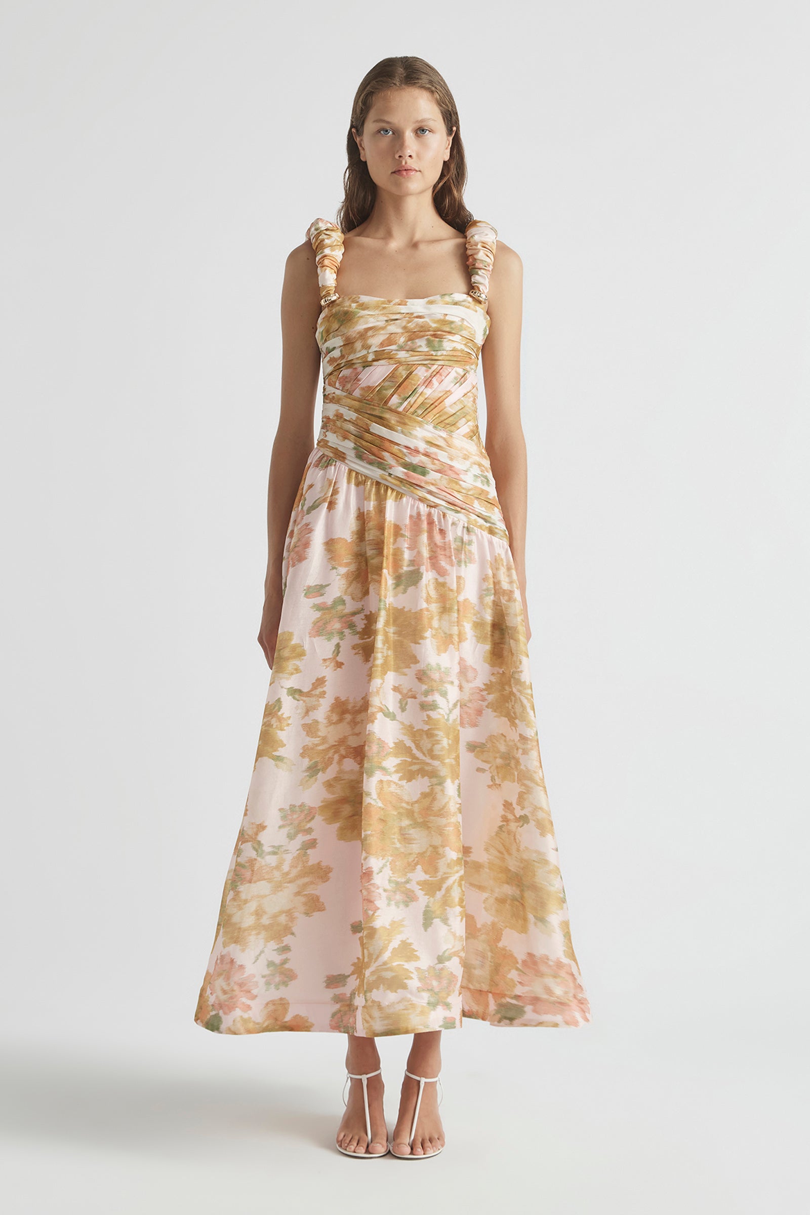 PEACH DREAM RUCHED STRAP GOWN