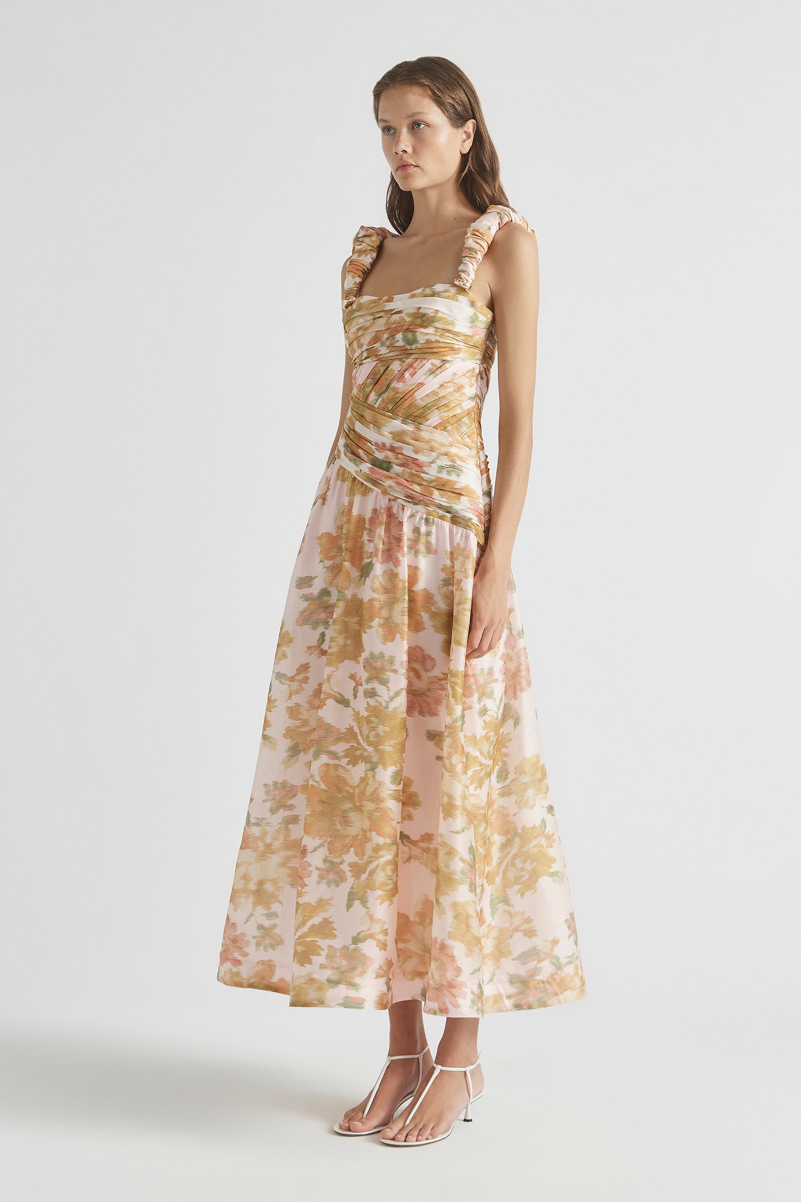 PEACH DREAM RUCHED STRAP GOWN