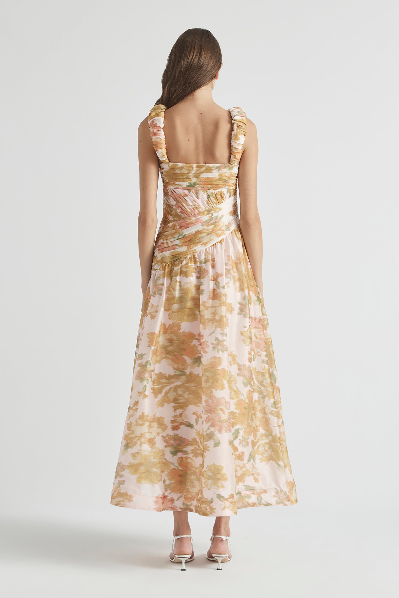 PEACH DREAM RUCHED STRAP GOWN