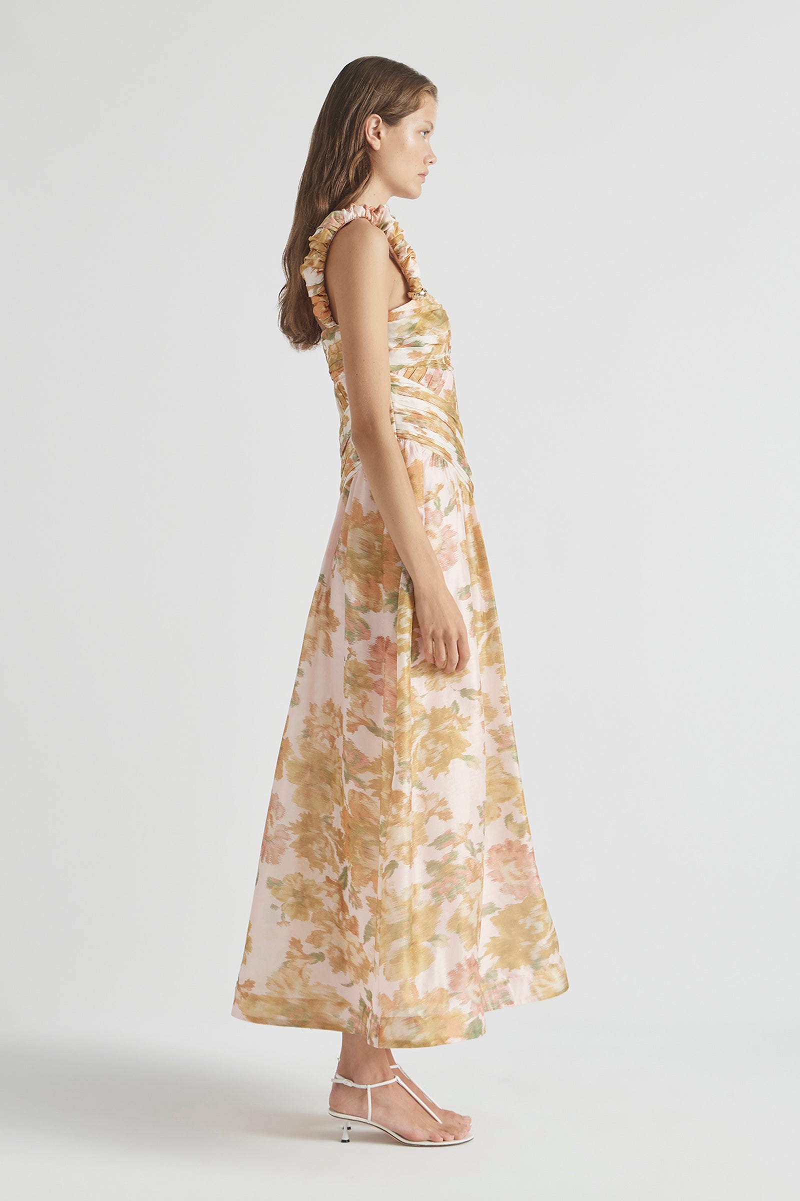 PEACH DREAM RUCHED STRAP GOWN