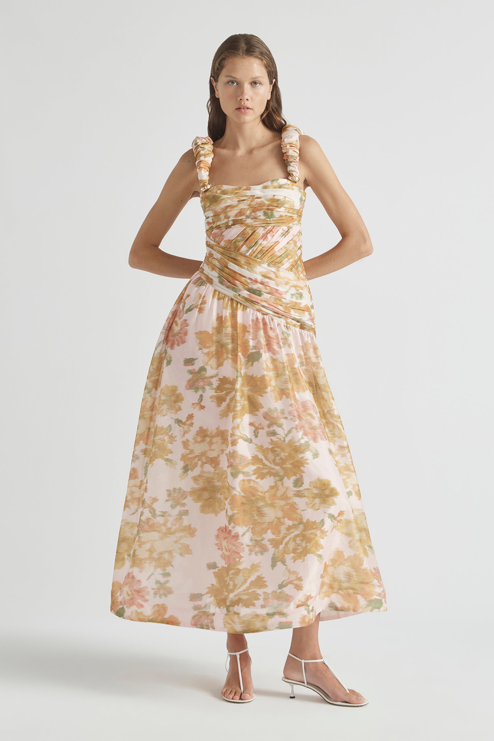 PEACH DREAM RUCHED STRAP GOWN