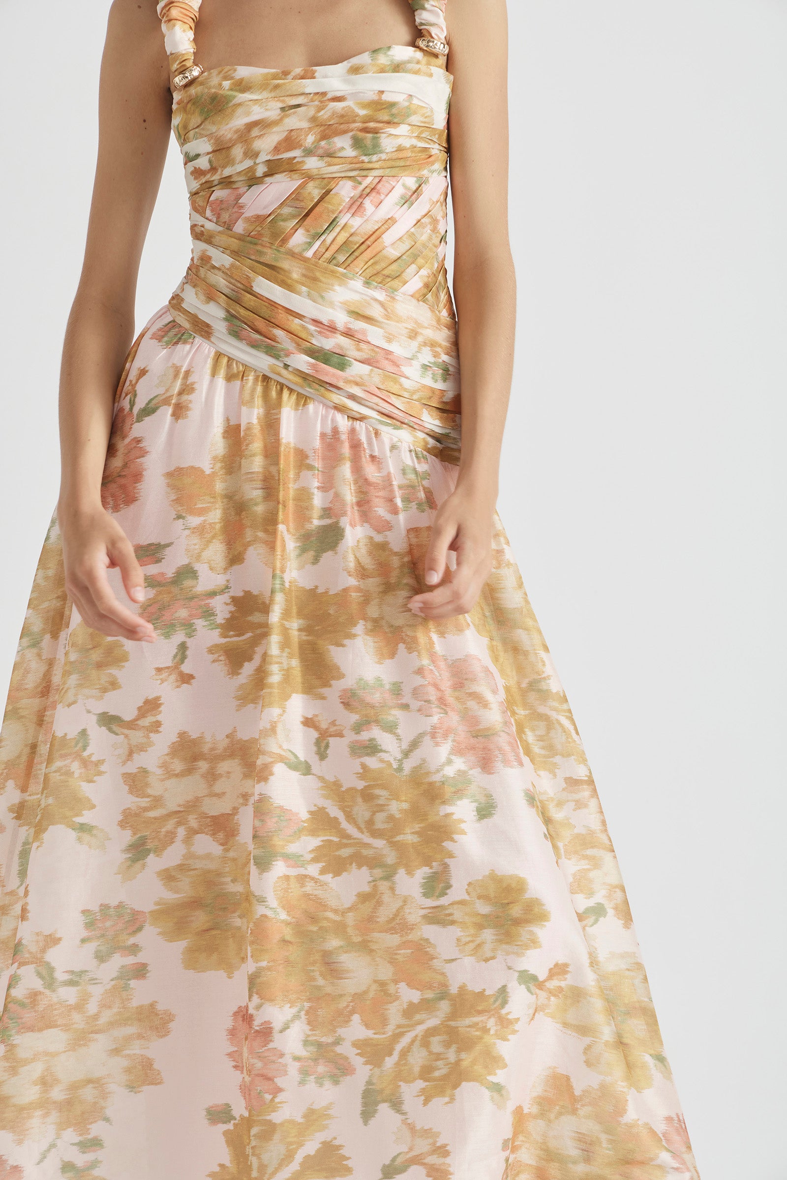 PEACH DREAM RUCHED STRAP GOWN