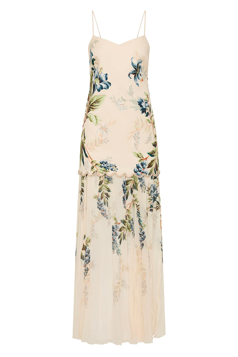 LA MAR DROPPED WAIST SCALLOP GOWN