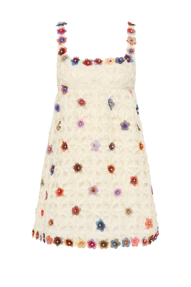 ECHO CROCHET FLOWER MINI DRESS