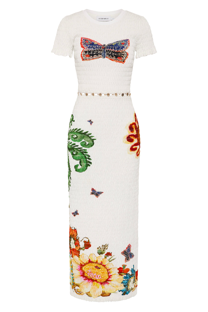 HOME OF THE ART SHIRRED LONG DRESS