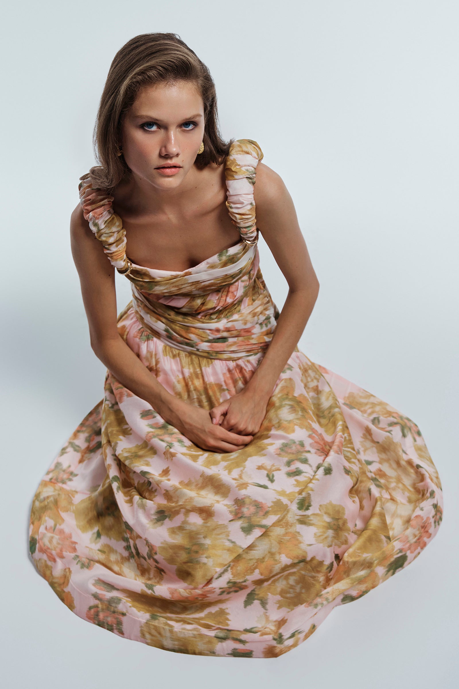 PEACH DREAM ROUCHED STRAP GOWN