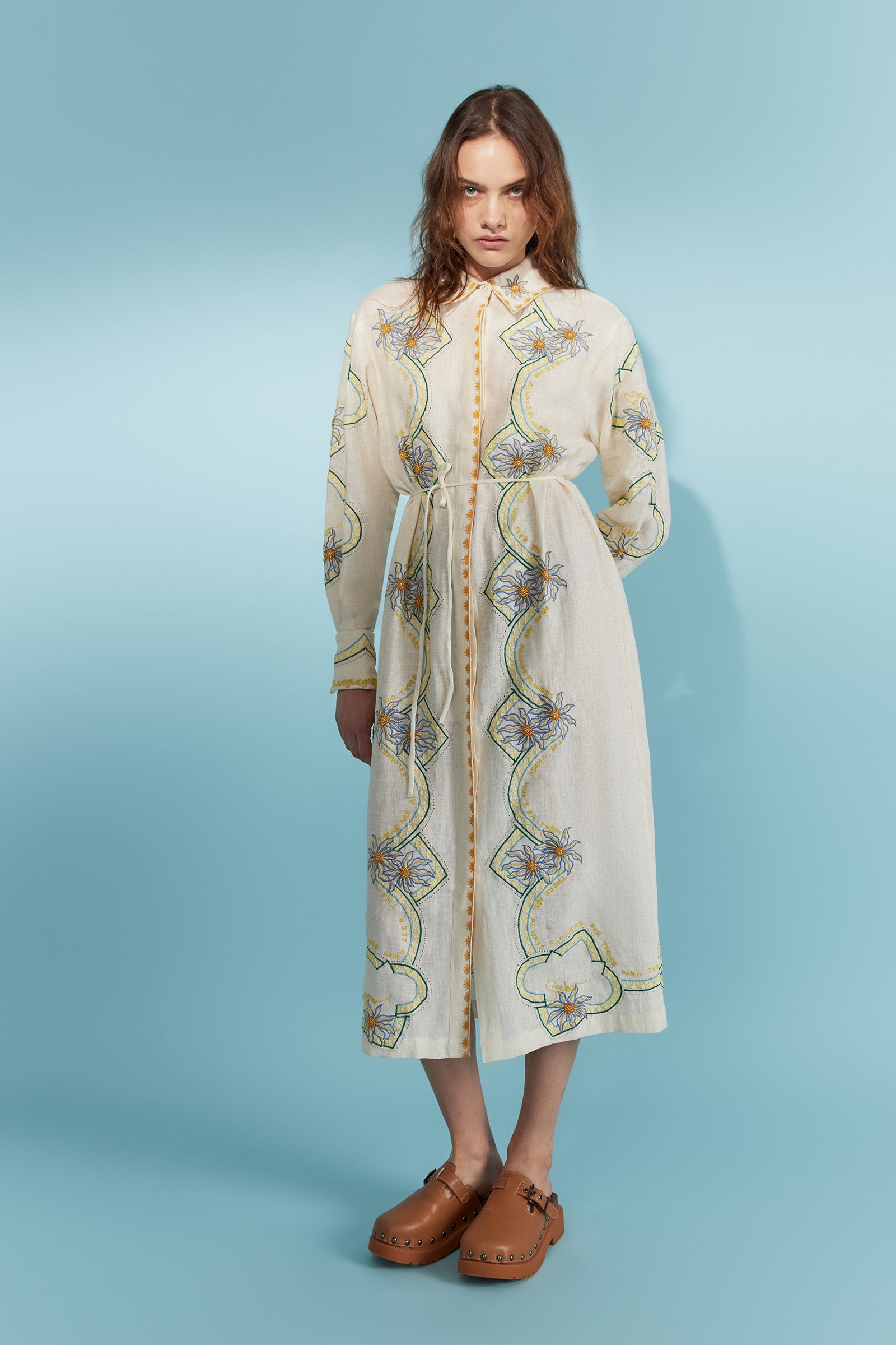 FLOWER SEEKER SNOW DROP CUFF DETAIL SHIRT DRESS