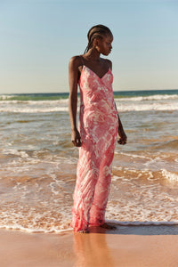 summer Full length pink silk dress