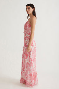 floral pink silk dress