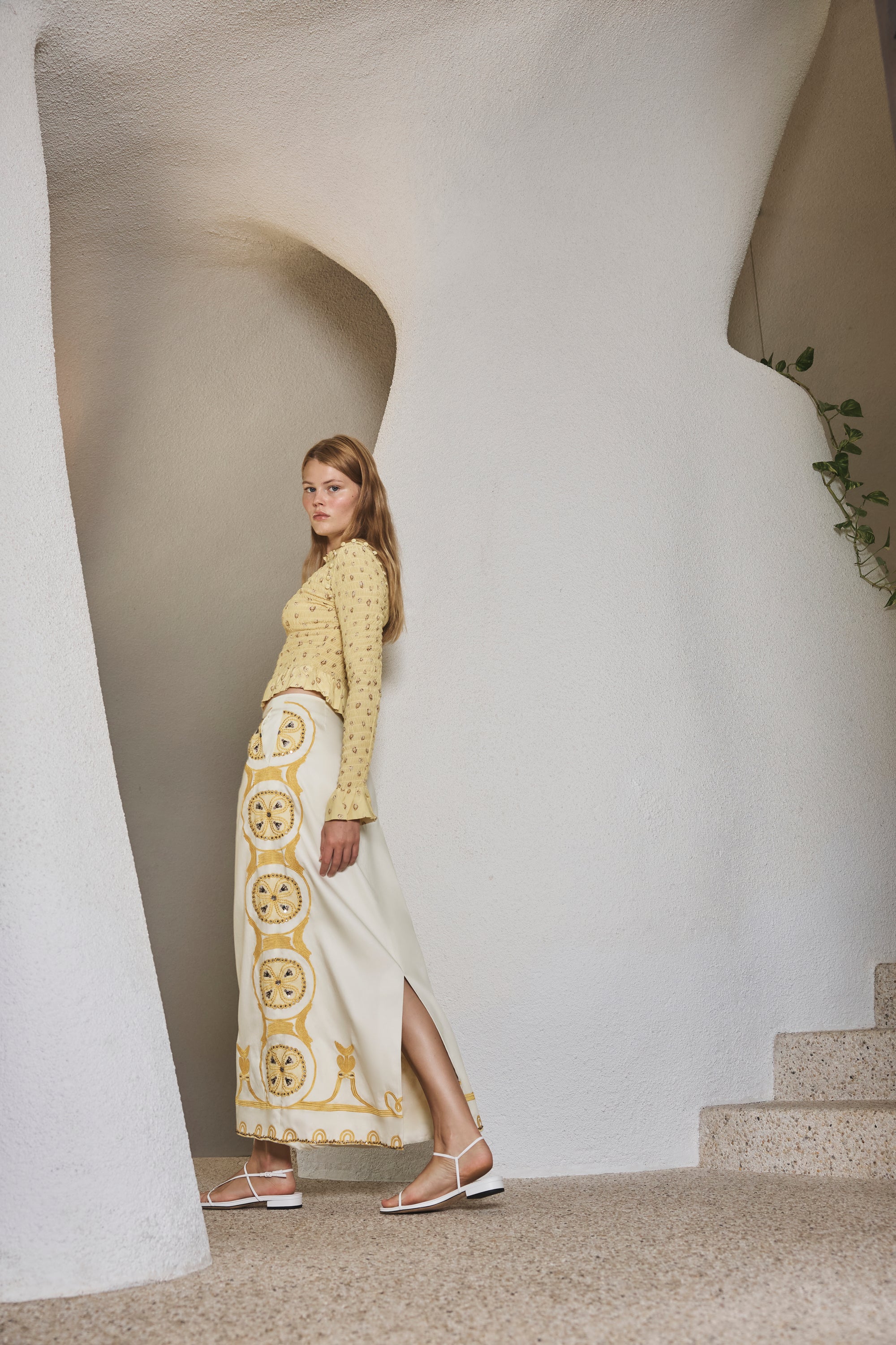 AURA SHIRRED LONG-SLEEVE TOP