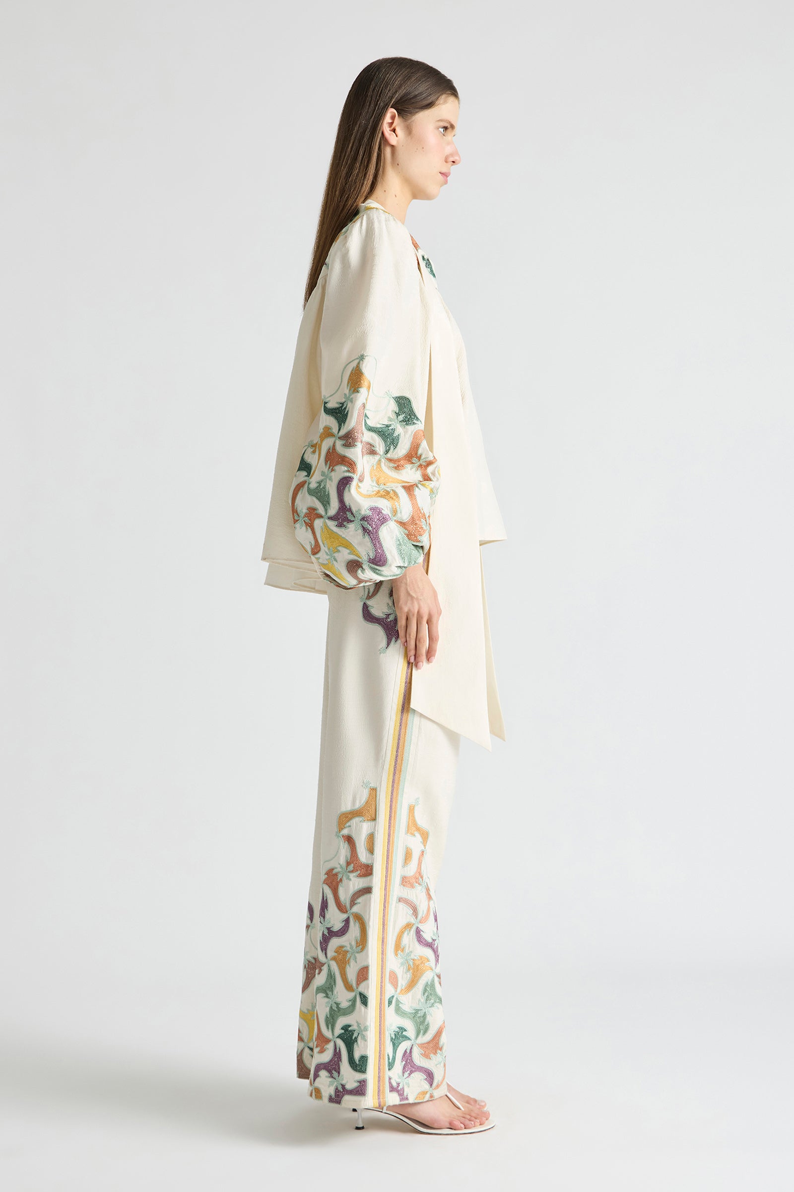 FRAMED HIGH NECK TIE BILLOW BLOUSE