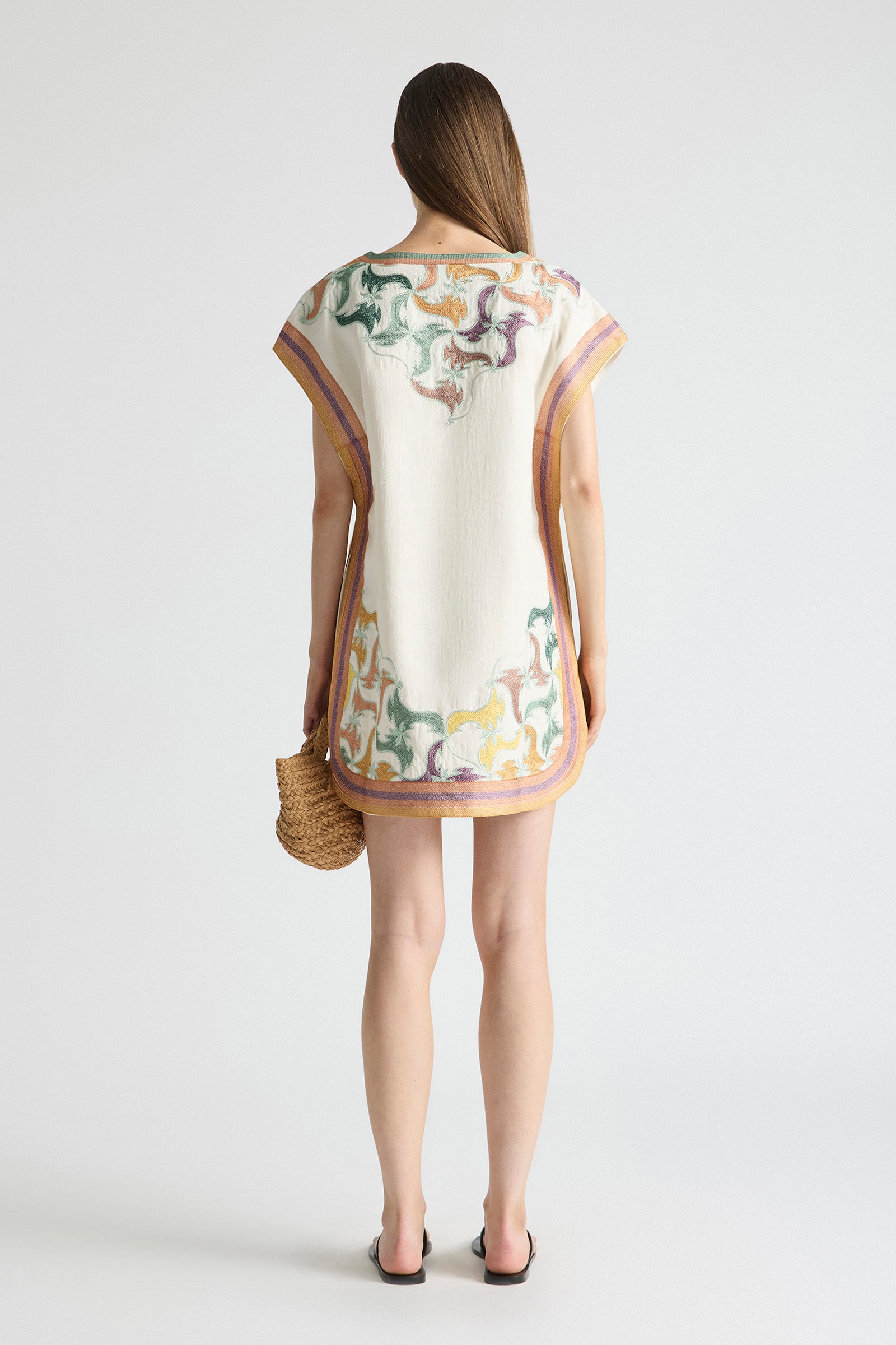 FRAMED CAP SLEEVE SHIFT DRESS WITH KEYHOLE
