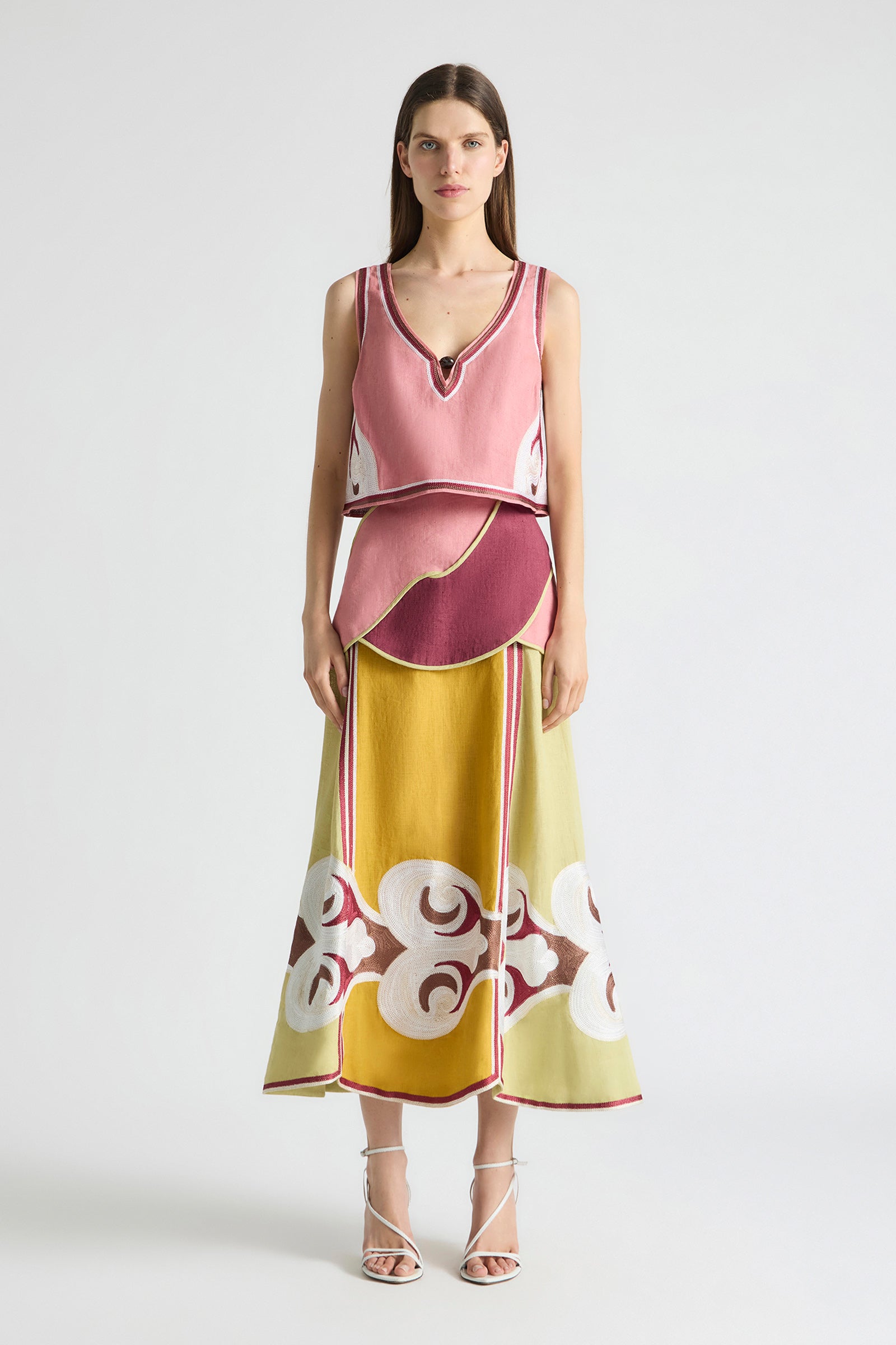 TWIN RIVERS CURVED YOKE MIDI SKIRT