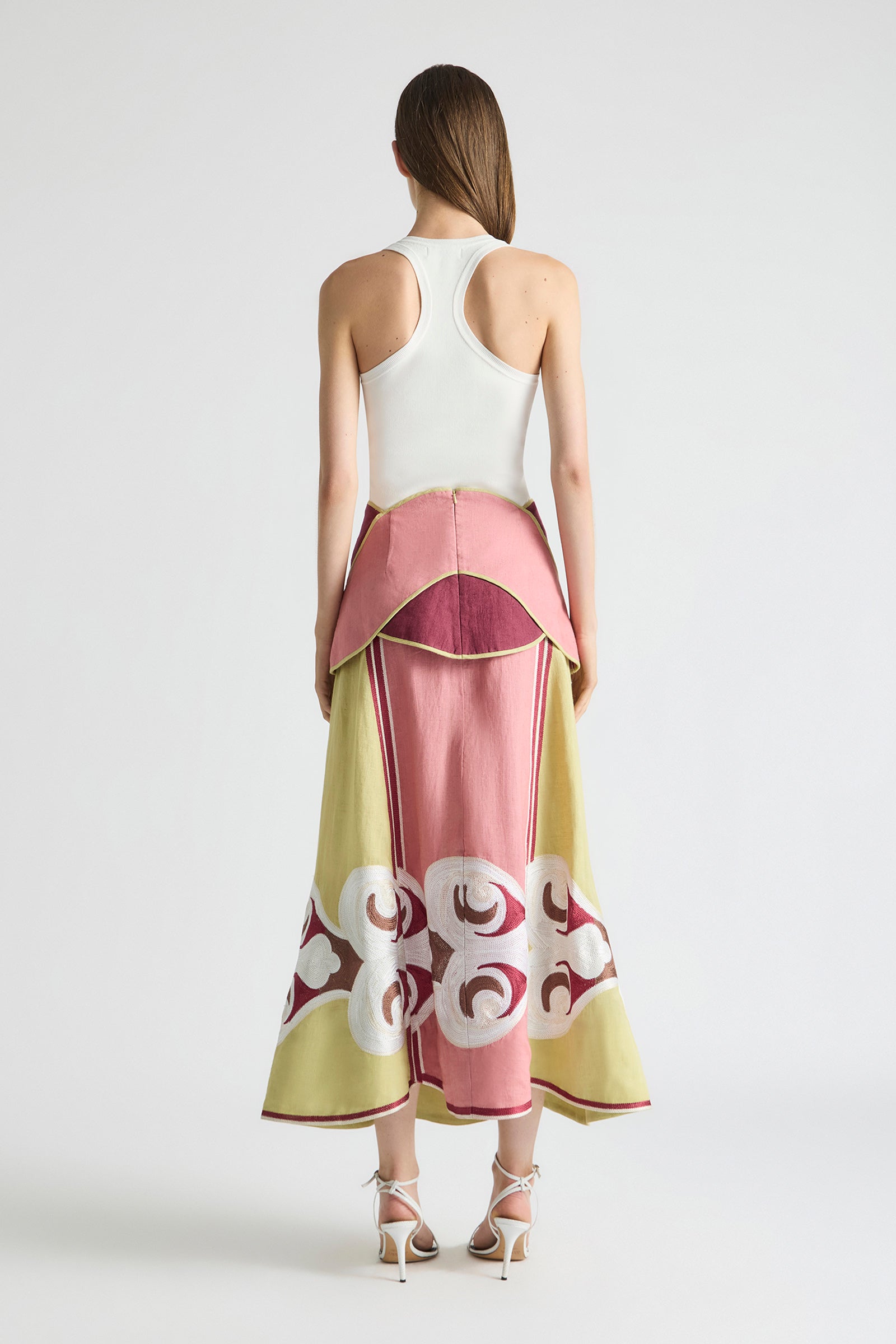 TWIN RIVERS CURVED YOKE MIDI SKIRT