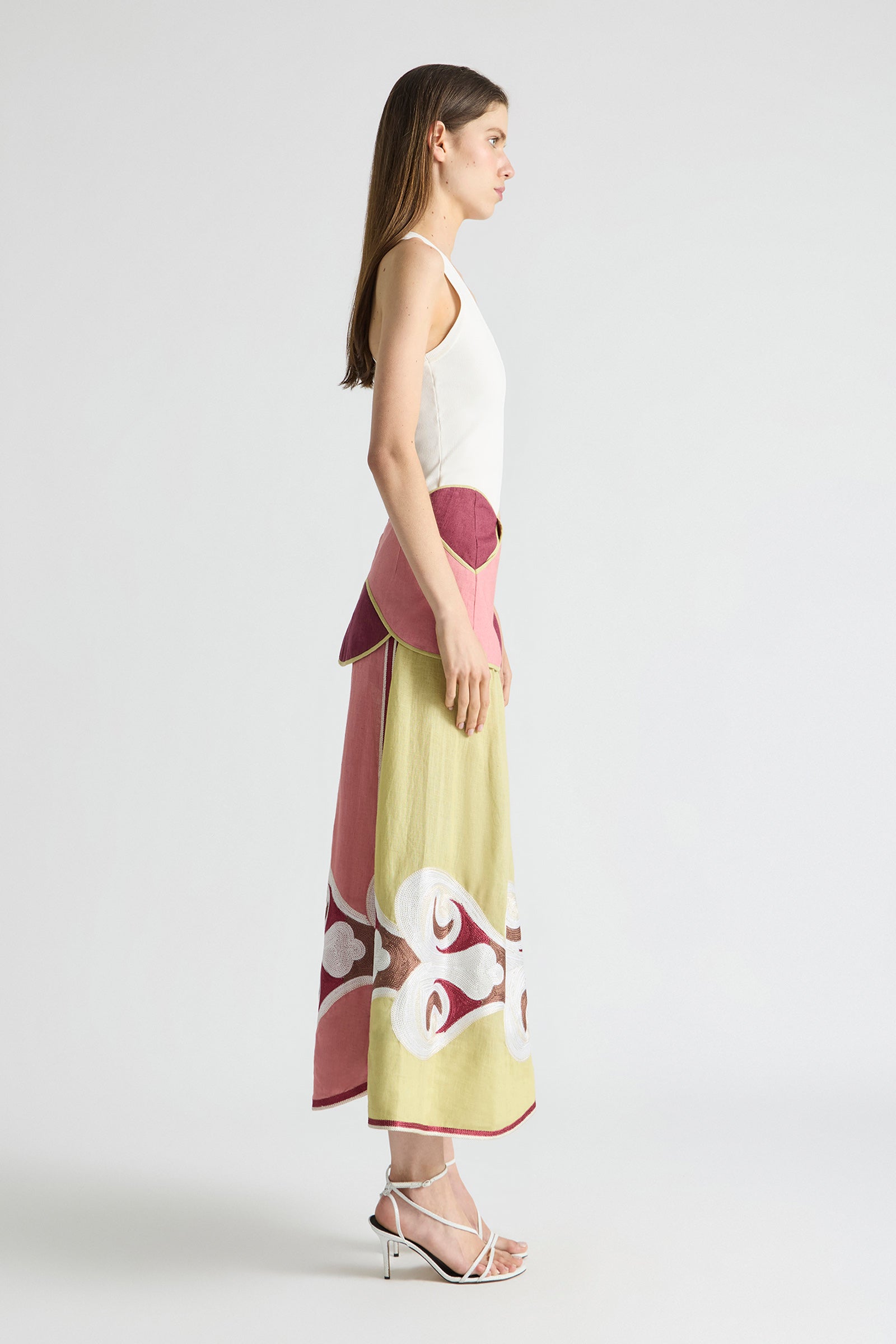 TWIN RIVERS CURVED YOKE MIDI SKIRT