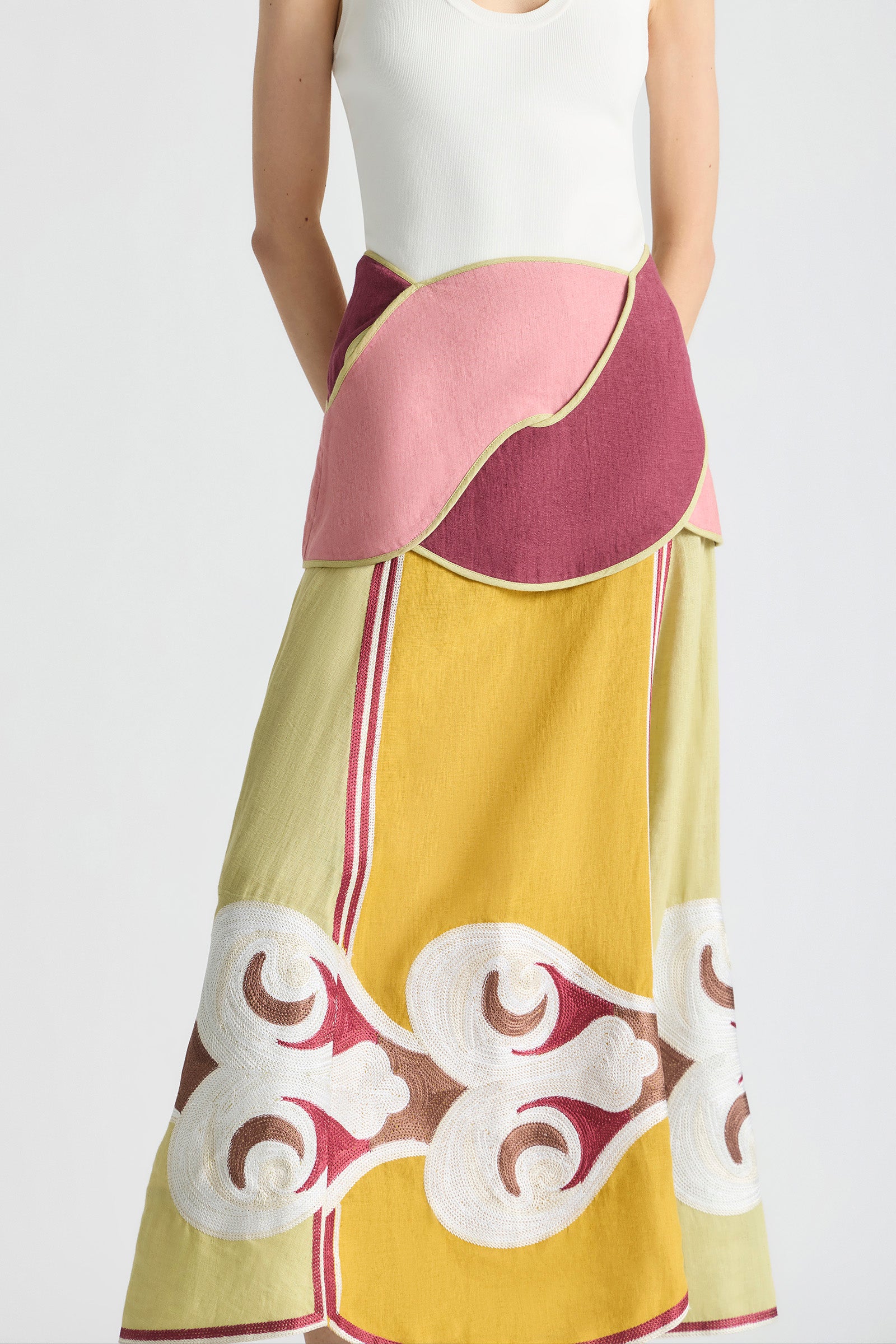TWIN RIVERS CURVED YOKE MIDI SKIRT