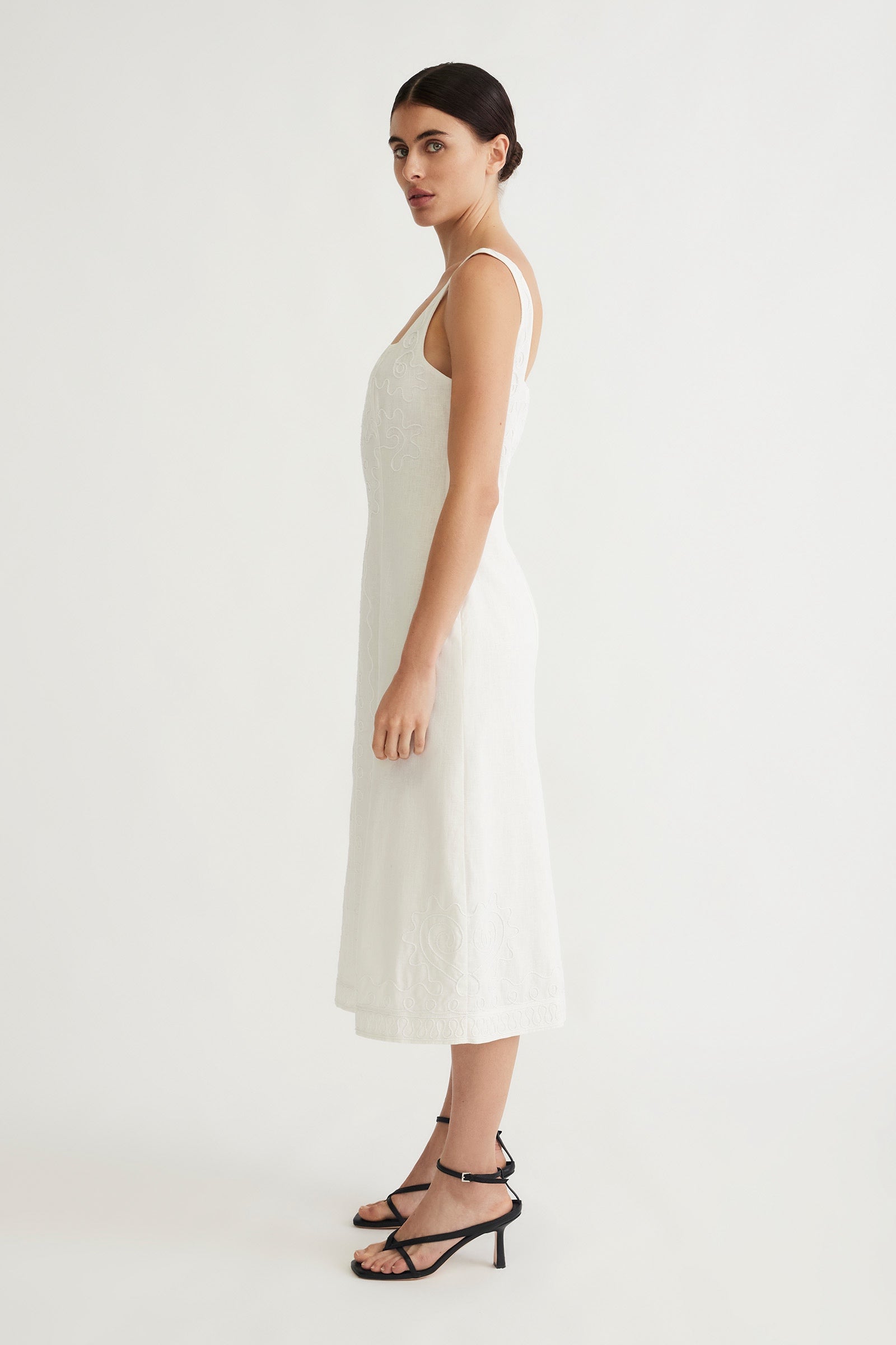 white a line dress midi length