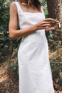 antipodean cobie a-line dress white rope embroidery