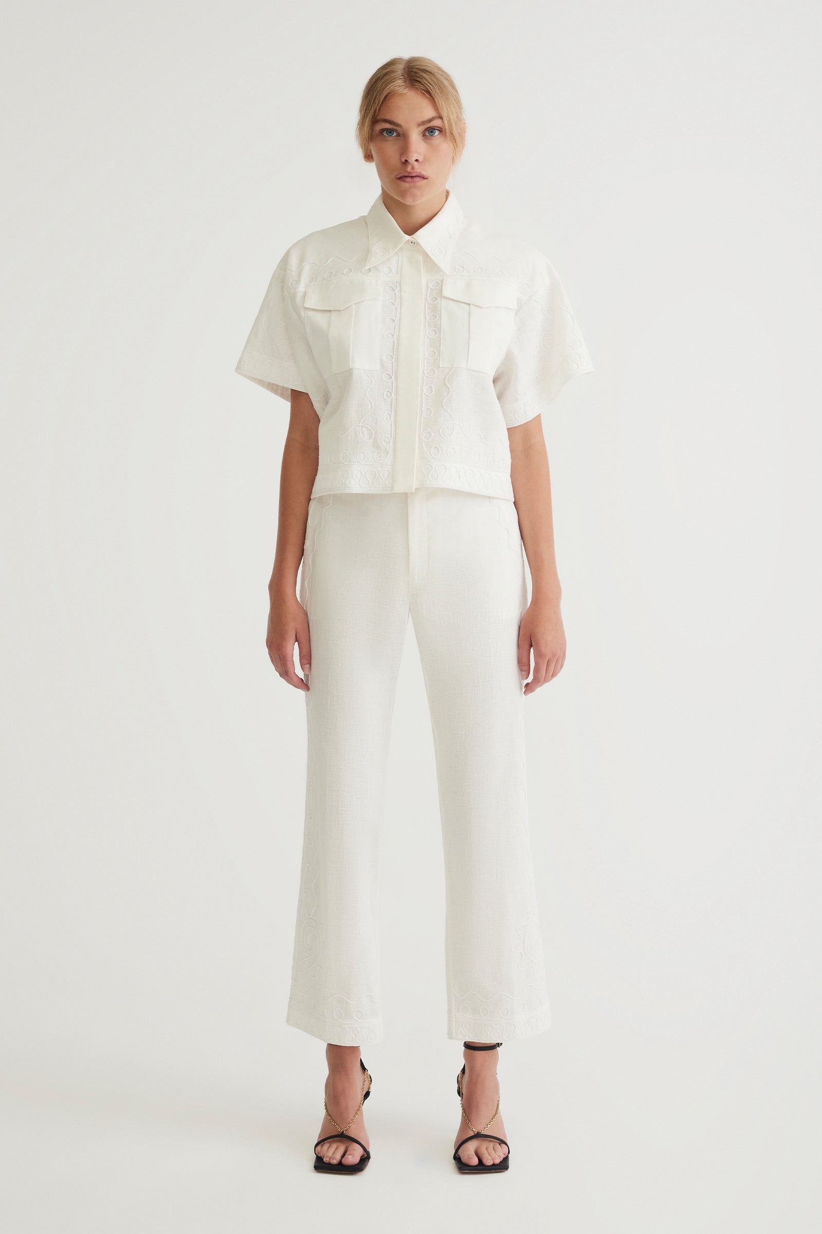 COBIE STRAIGHT LEG EMBROIDERED TROUSER