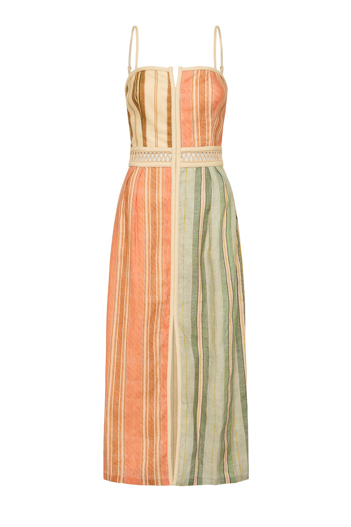 Antipodean Laude Panelled Midi Dress Linen Retro Colour