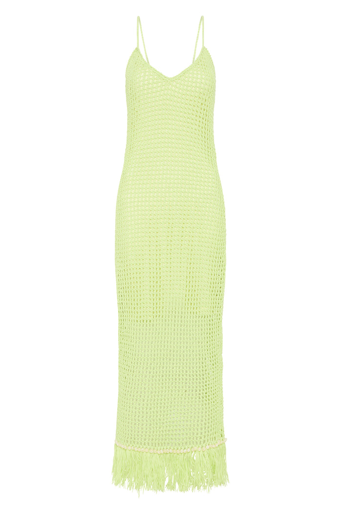 Antipodean Submerged Cami Dress Knit Lime Green Fringing
