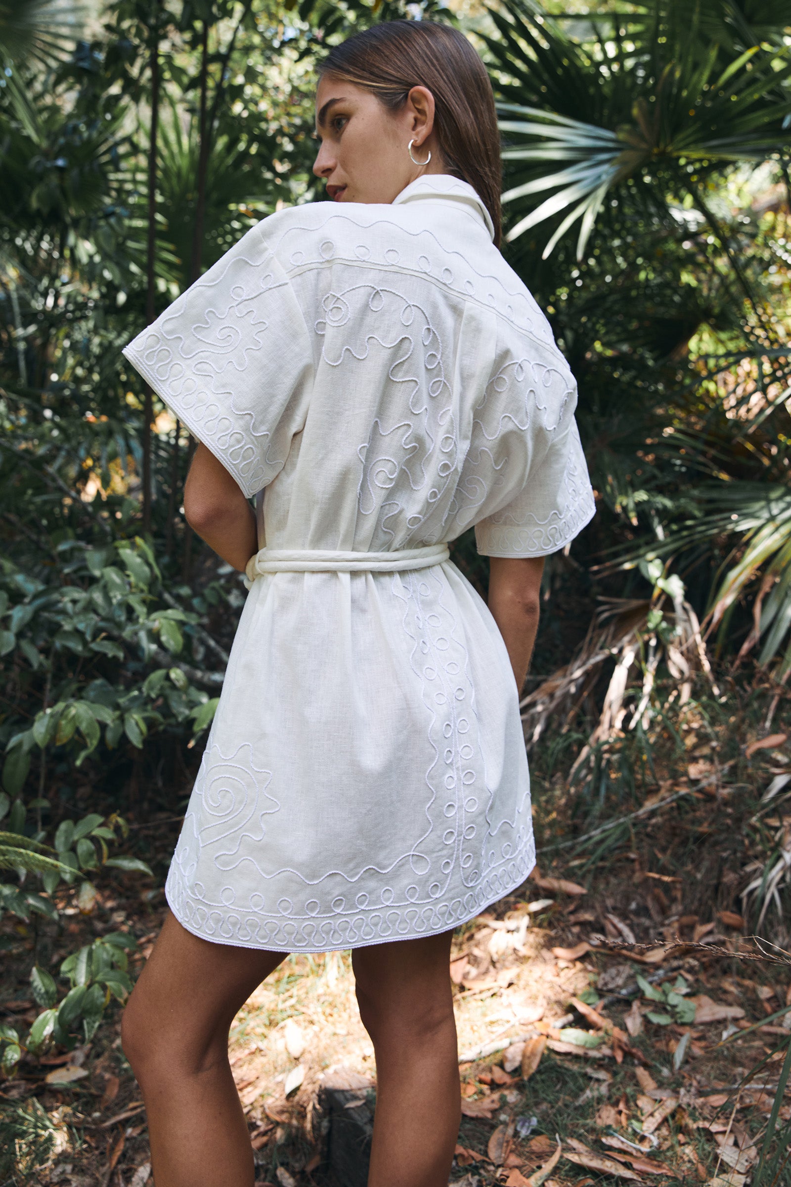 Antipodean White Linen Sleeved Mini-Dress