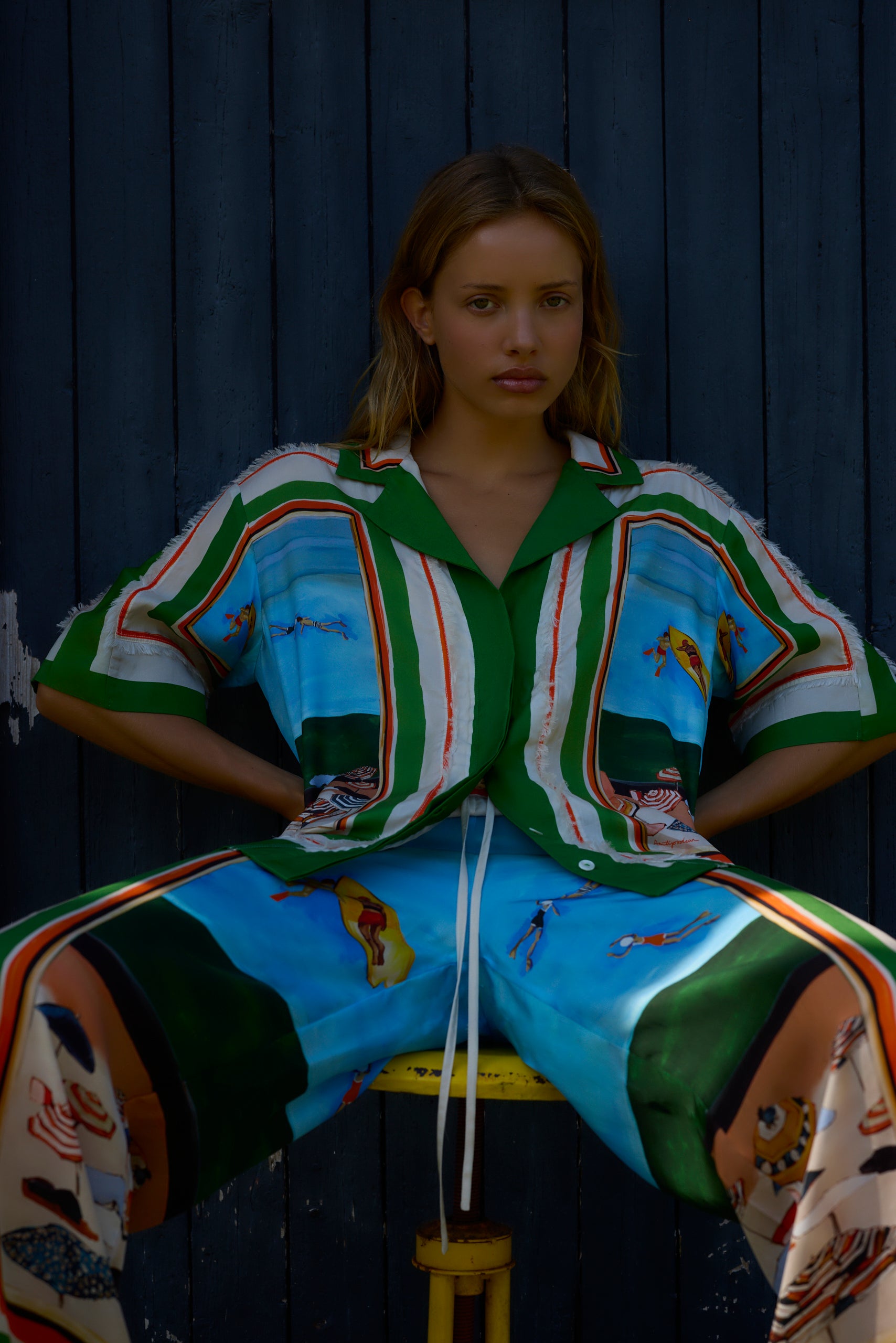 RIPPLE EFFECT FRINGED OVERSIZED SHIRT