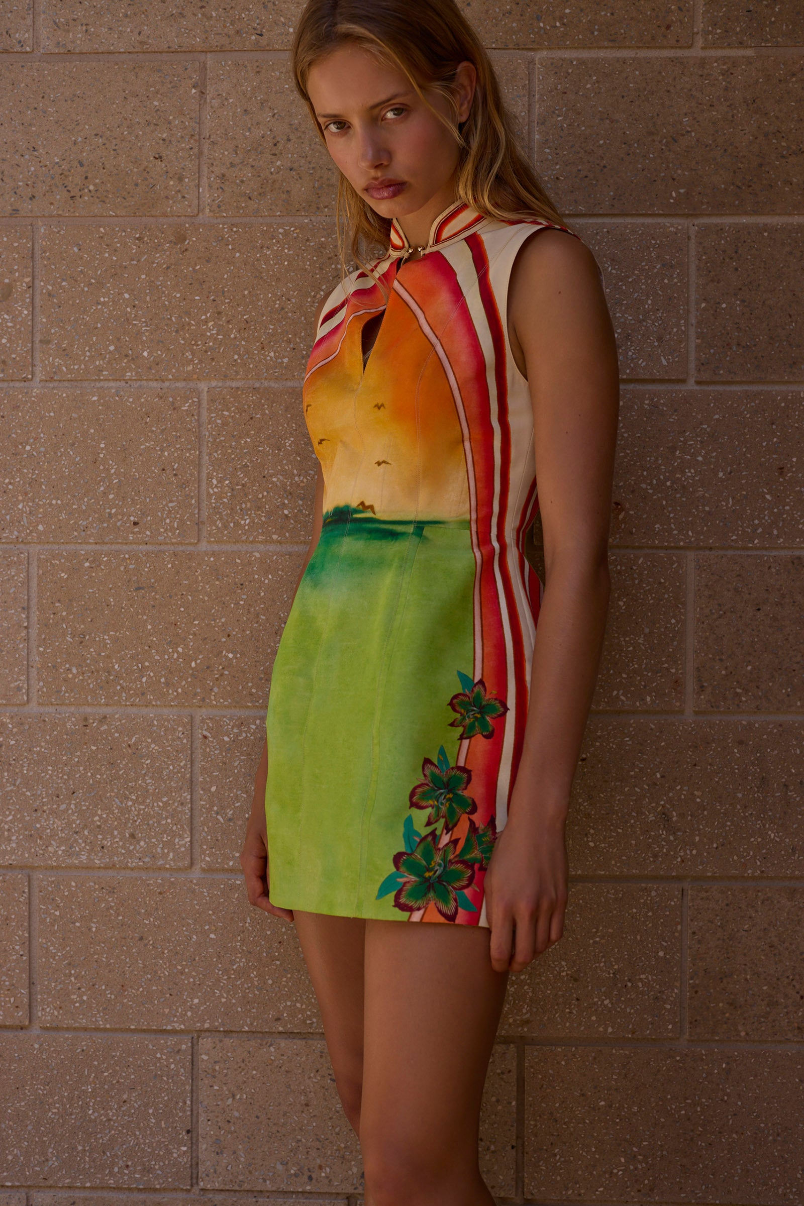 GOLDEN BREAK HIGH NECK LANTERN MINI DRESS