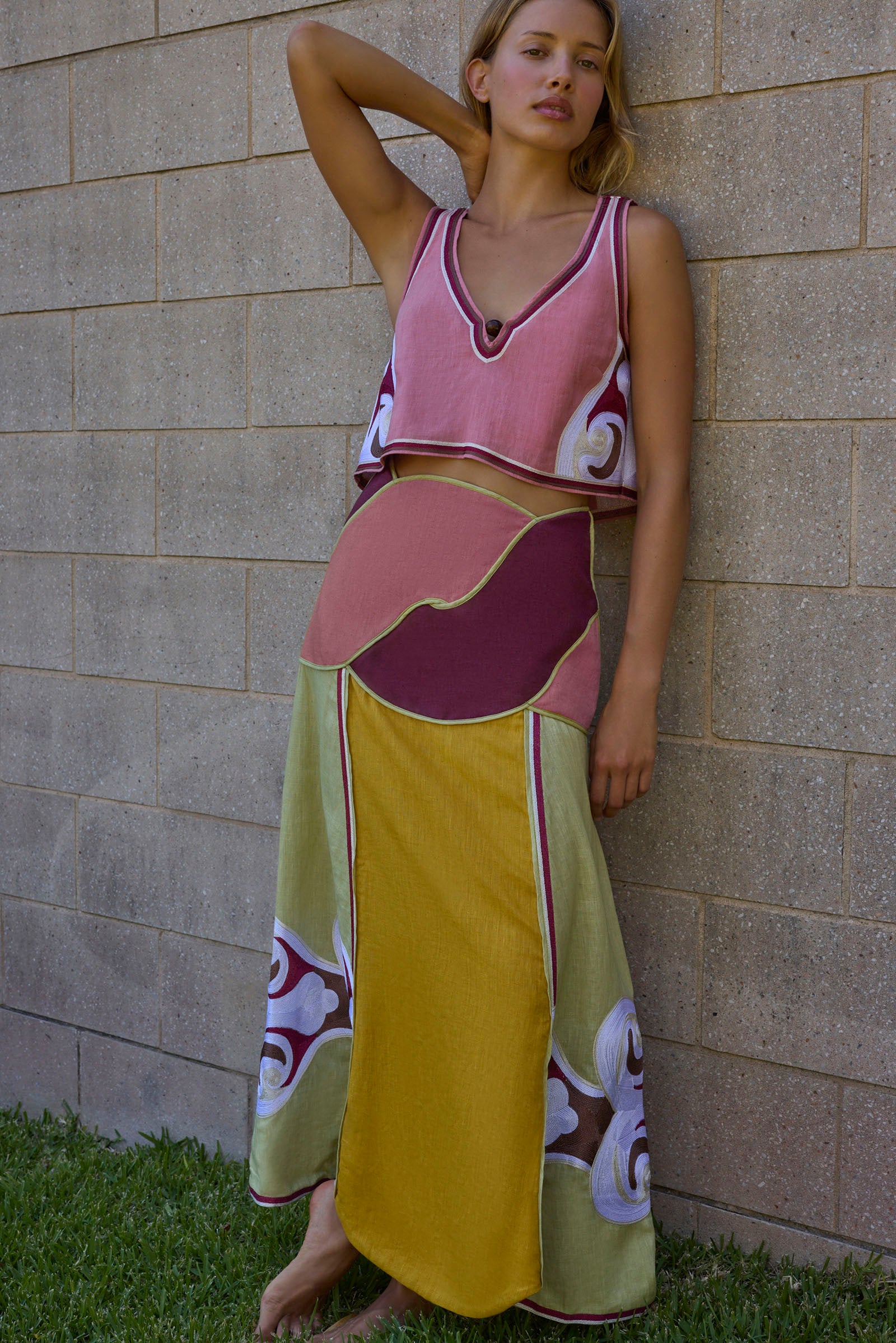 TWIN RIVERS CURVED YOKE MIDI SKIRT