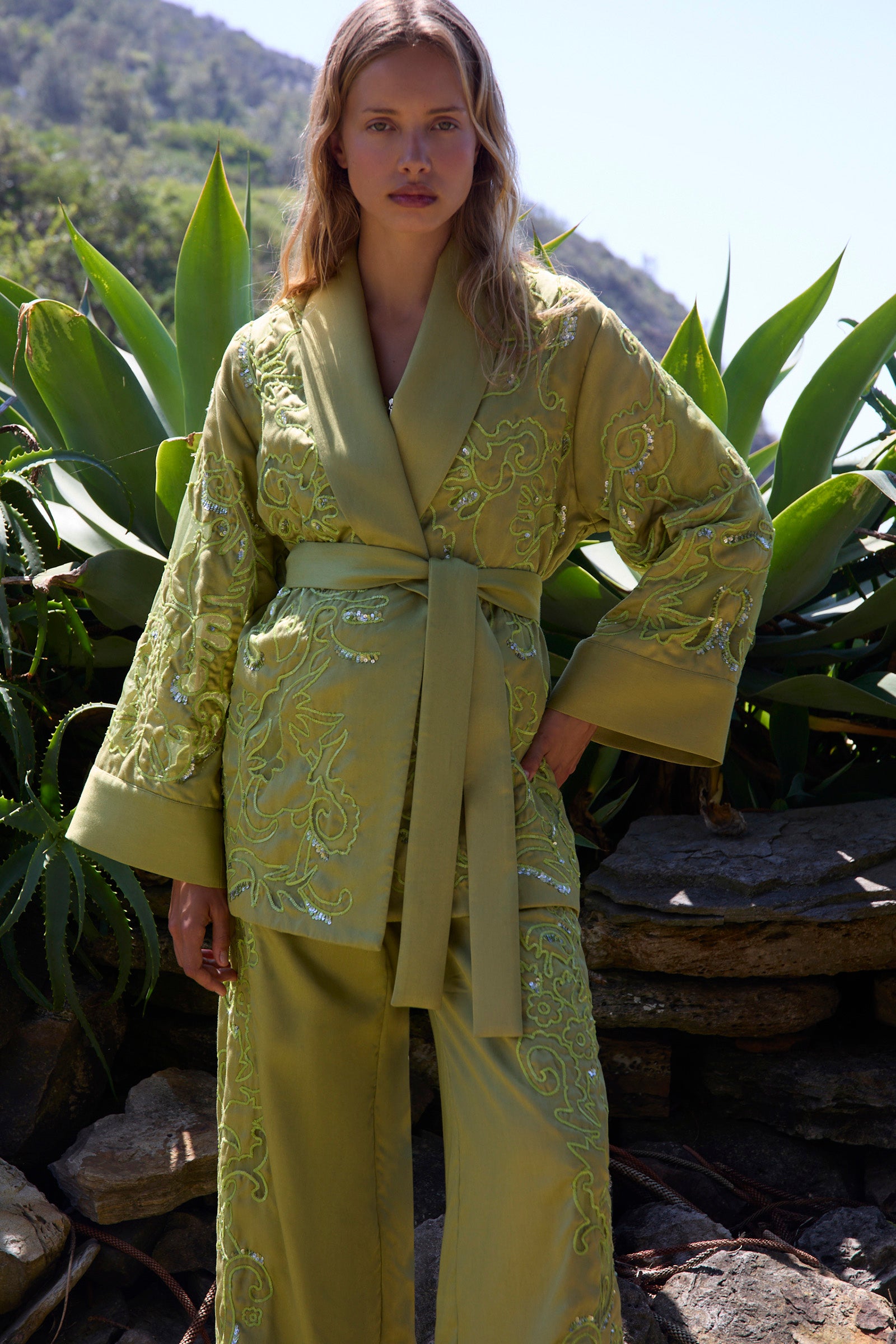 OASIS EMBROIDERED ROBE DRESS