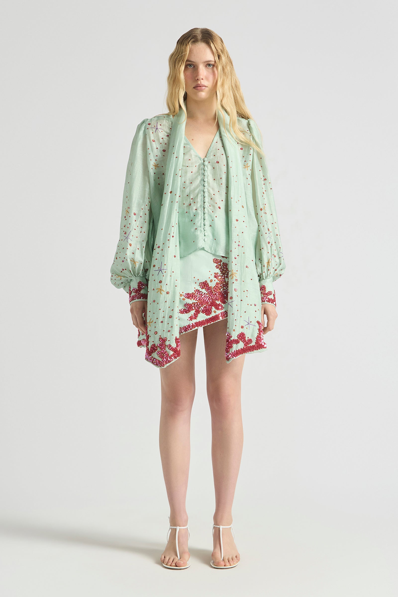 OCEANS APART NECK TIE BILLOW BLOUSE
