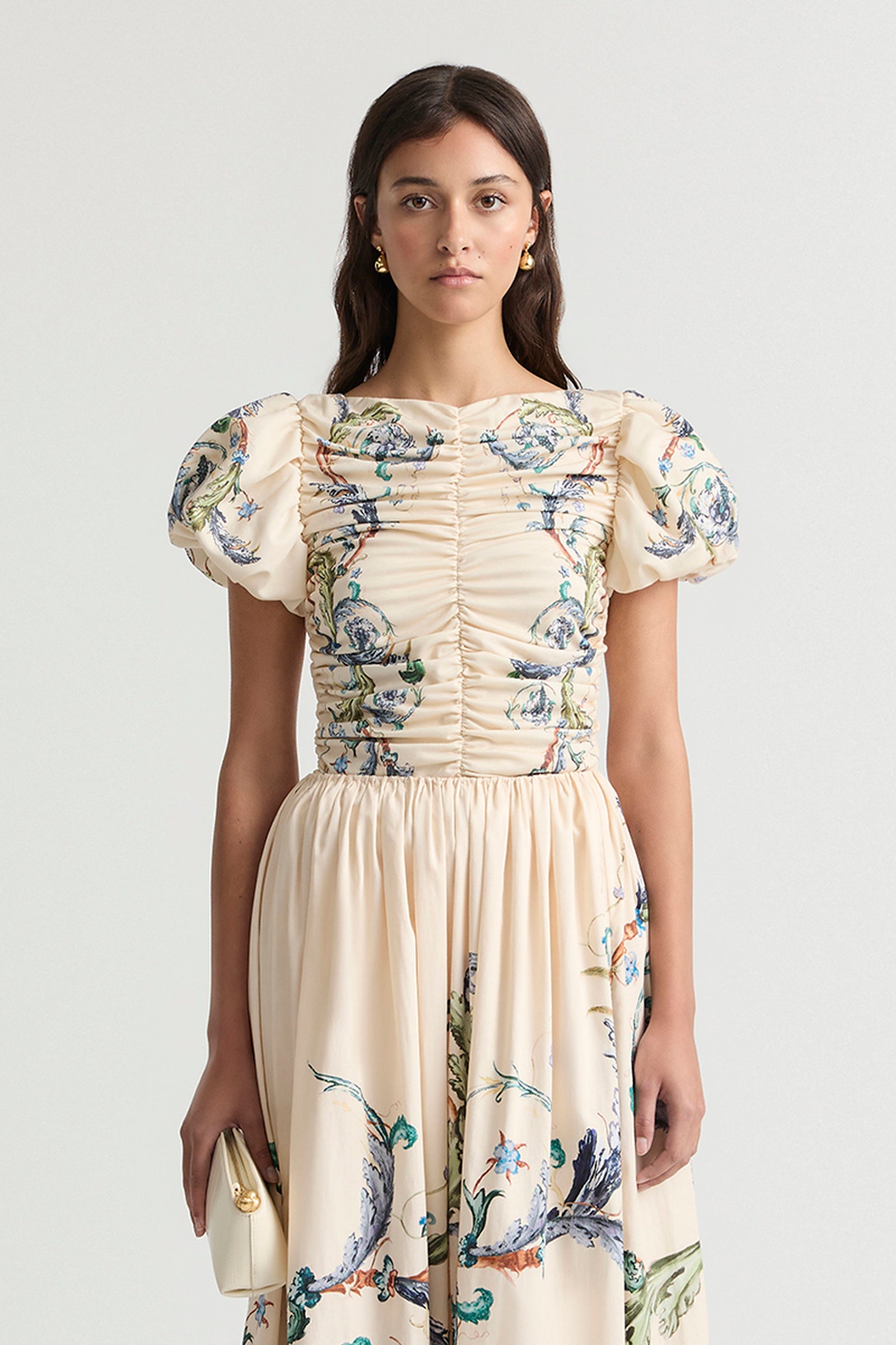 LE BON BON RUCHED PUFF SLEEVE TOP