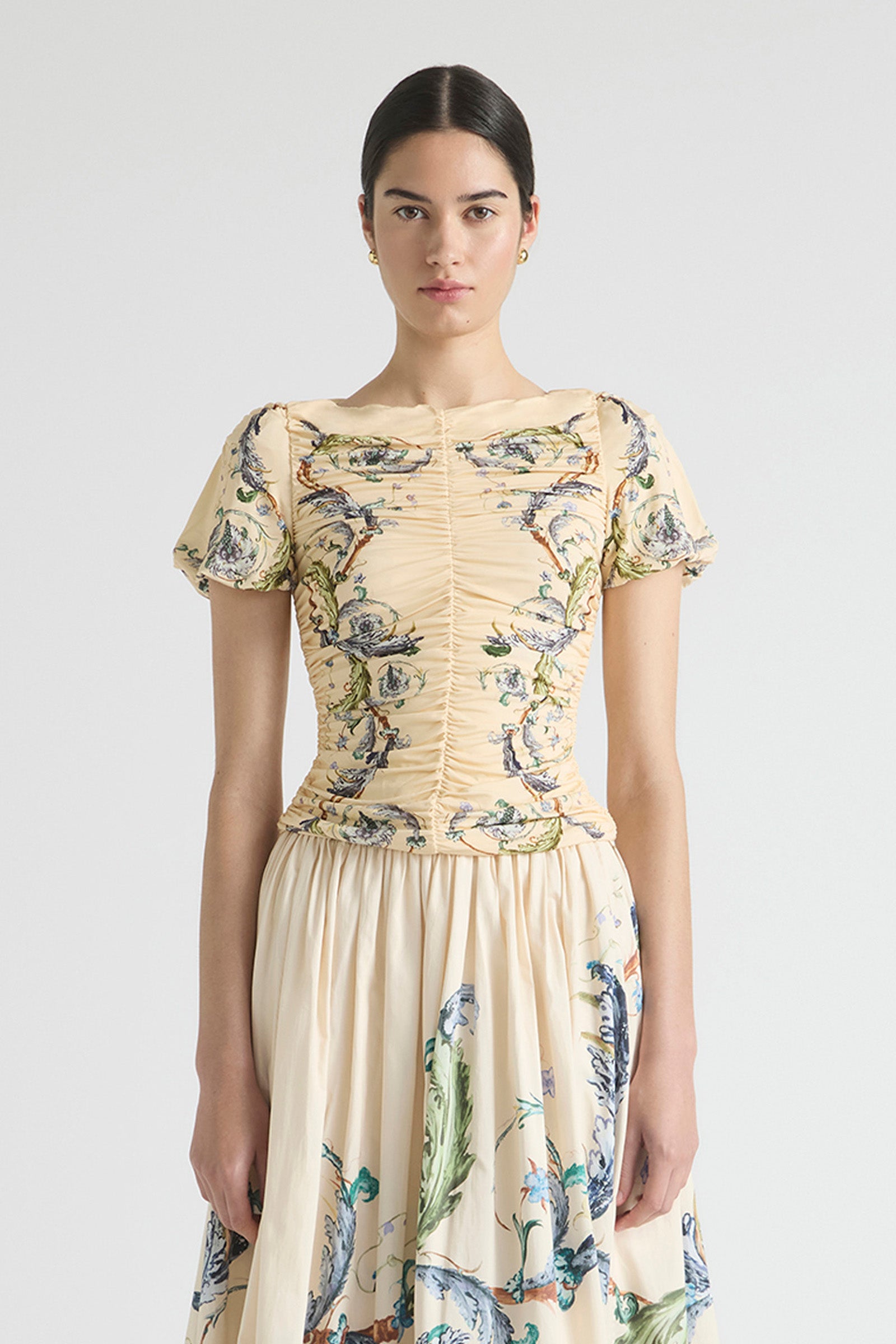 LE BON BON RUCHED PUFF SLEEVE TOP