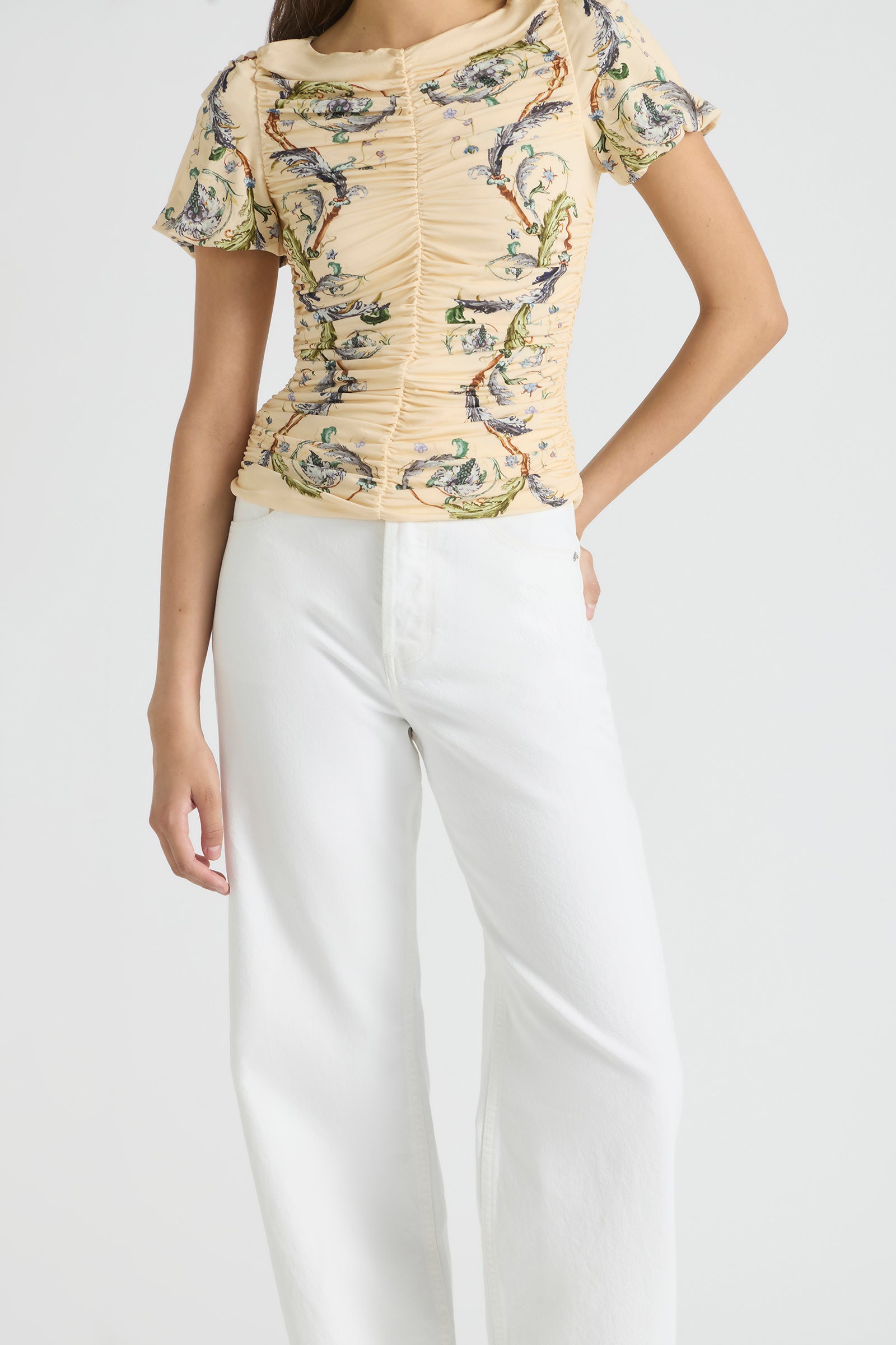 LE BON BON RUCHED PUFF SLEEVE TOP
